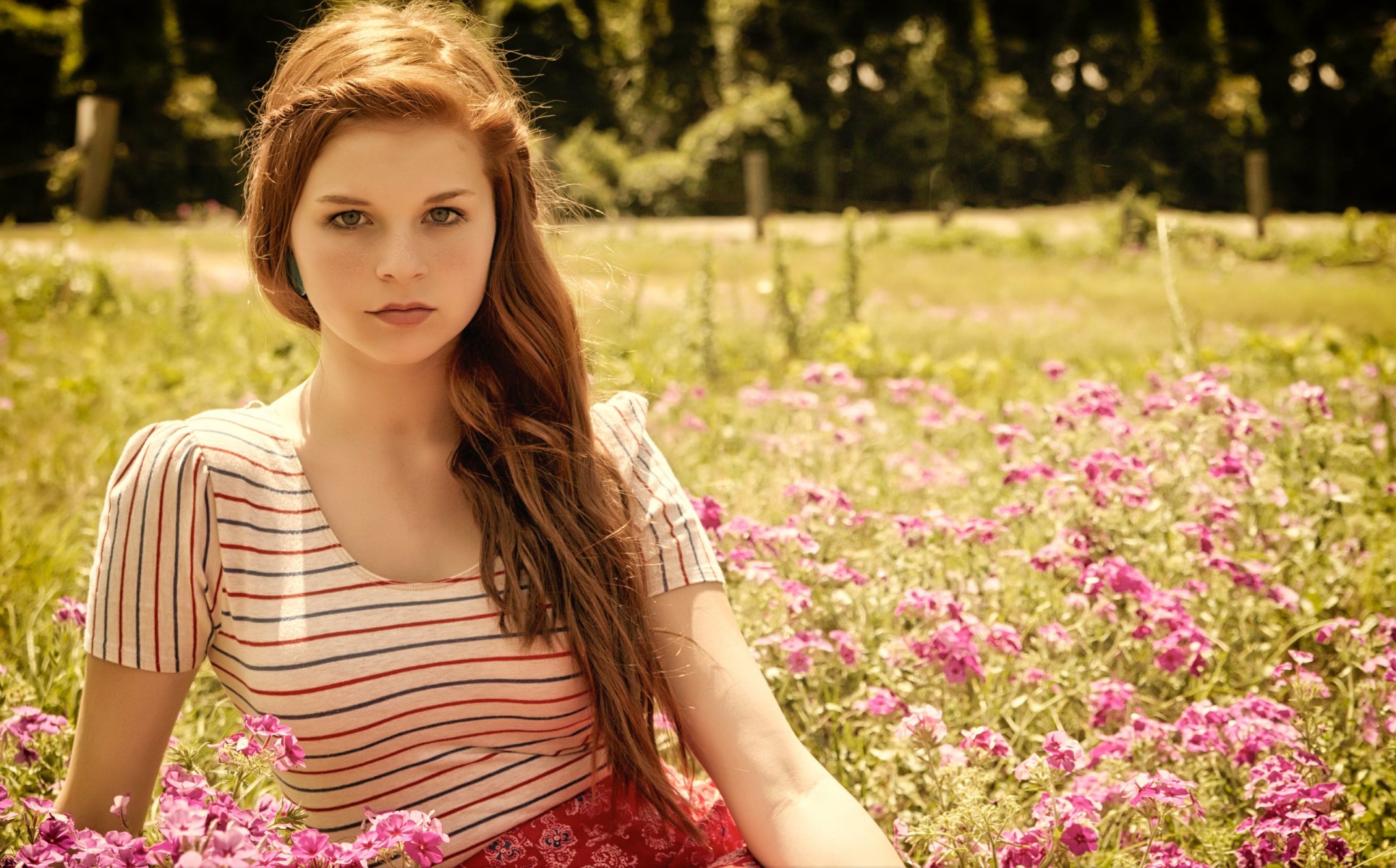 Молоденькая красотка Tessa среди золотого поля