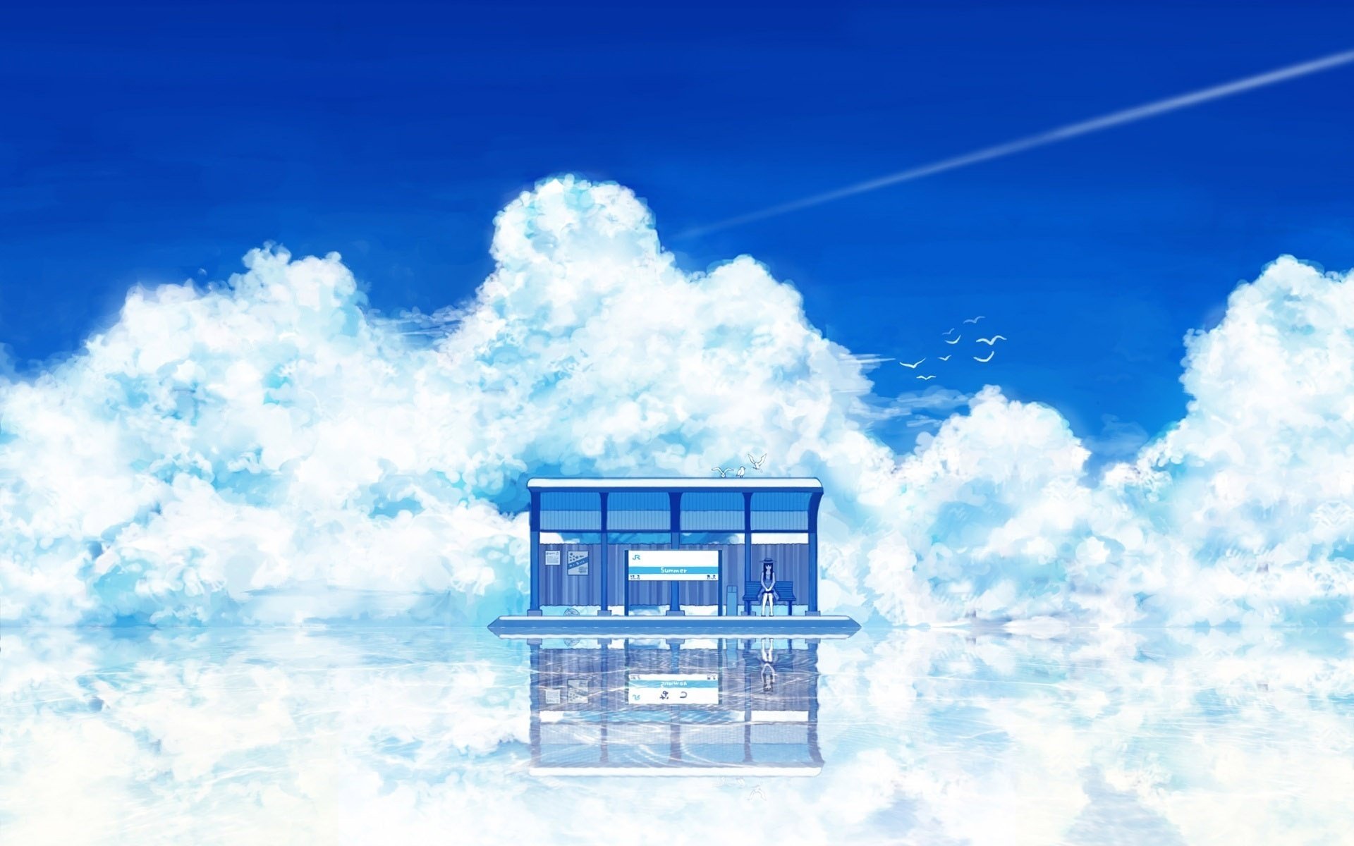 Синий дом в зеркальной глади облаков