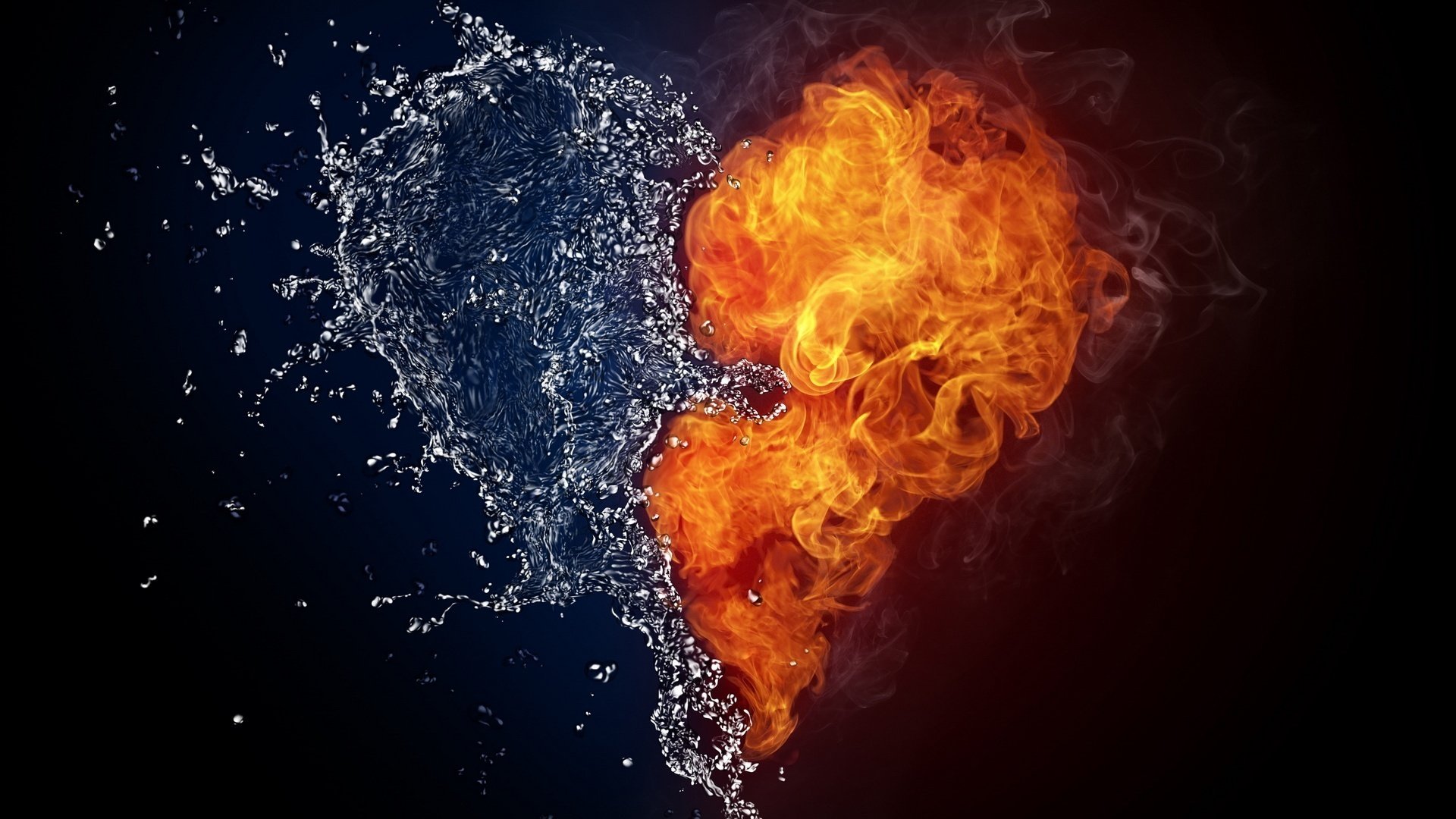 Сердце в виде двух стихий огня и воды