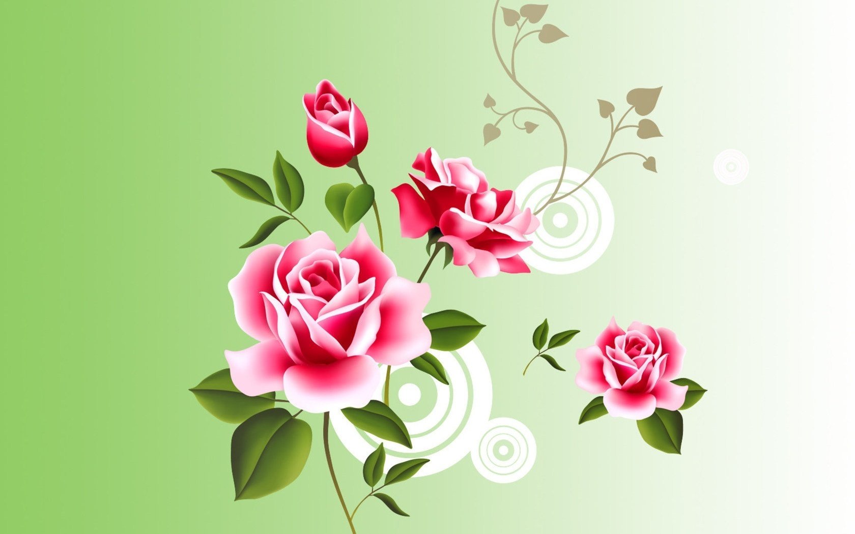 Три розы на зеленом фоне