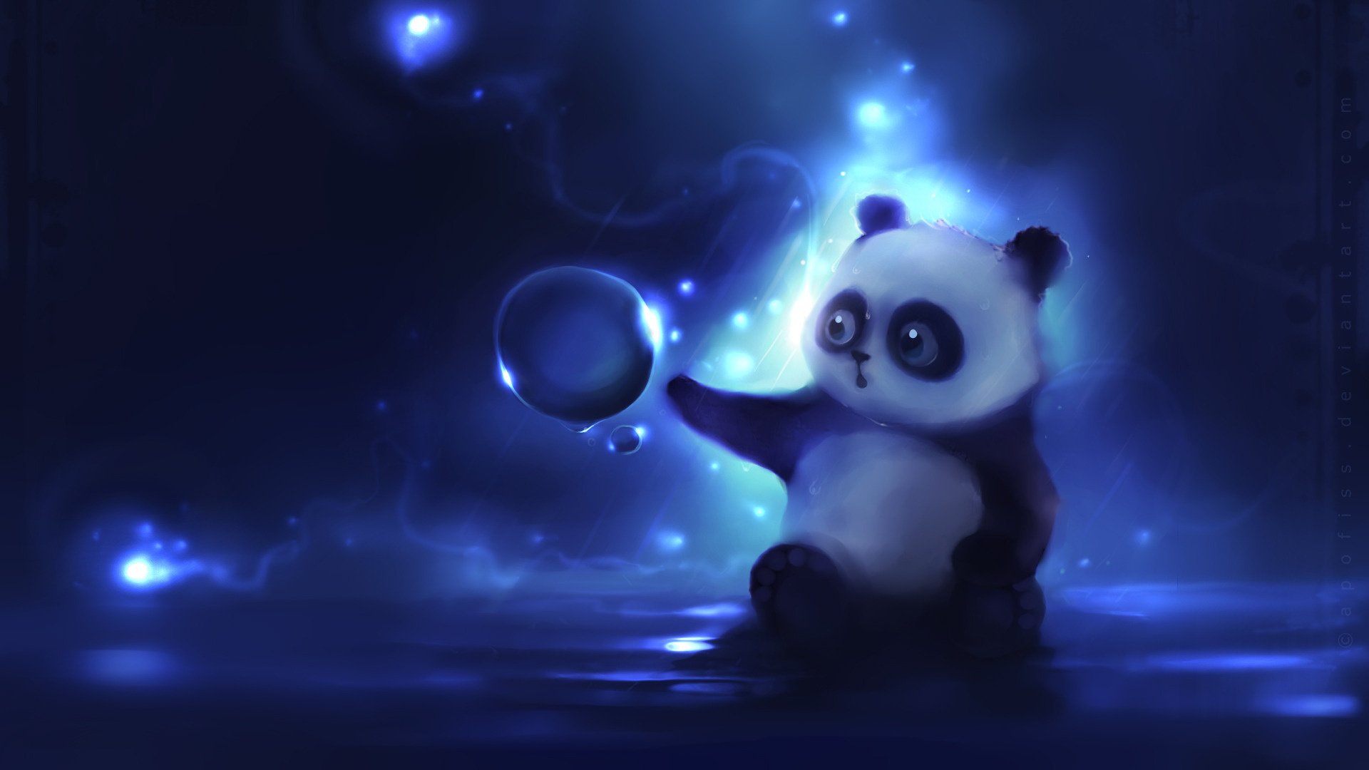 Грустная панда в лучах космичечкого света