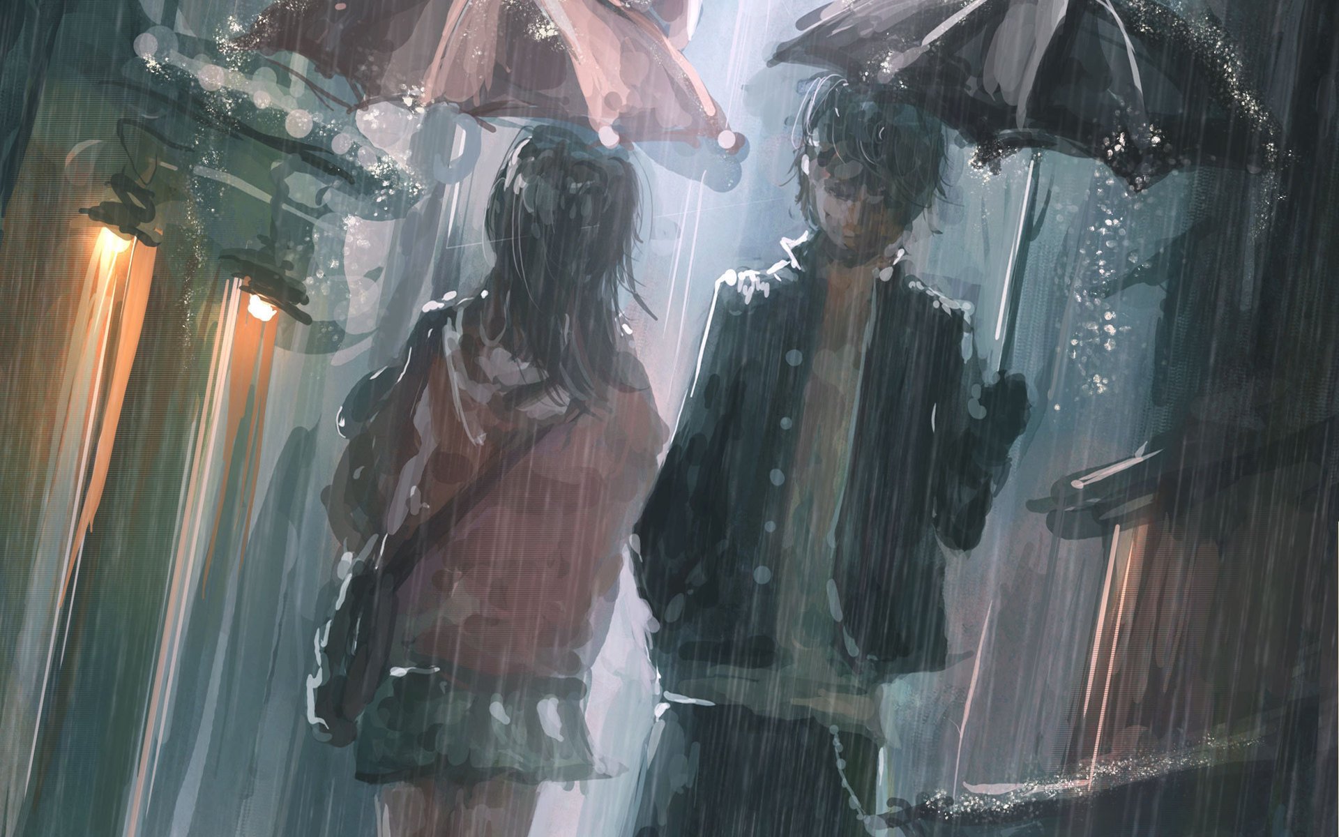 Прогулка под зонтом под проливным дождем