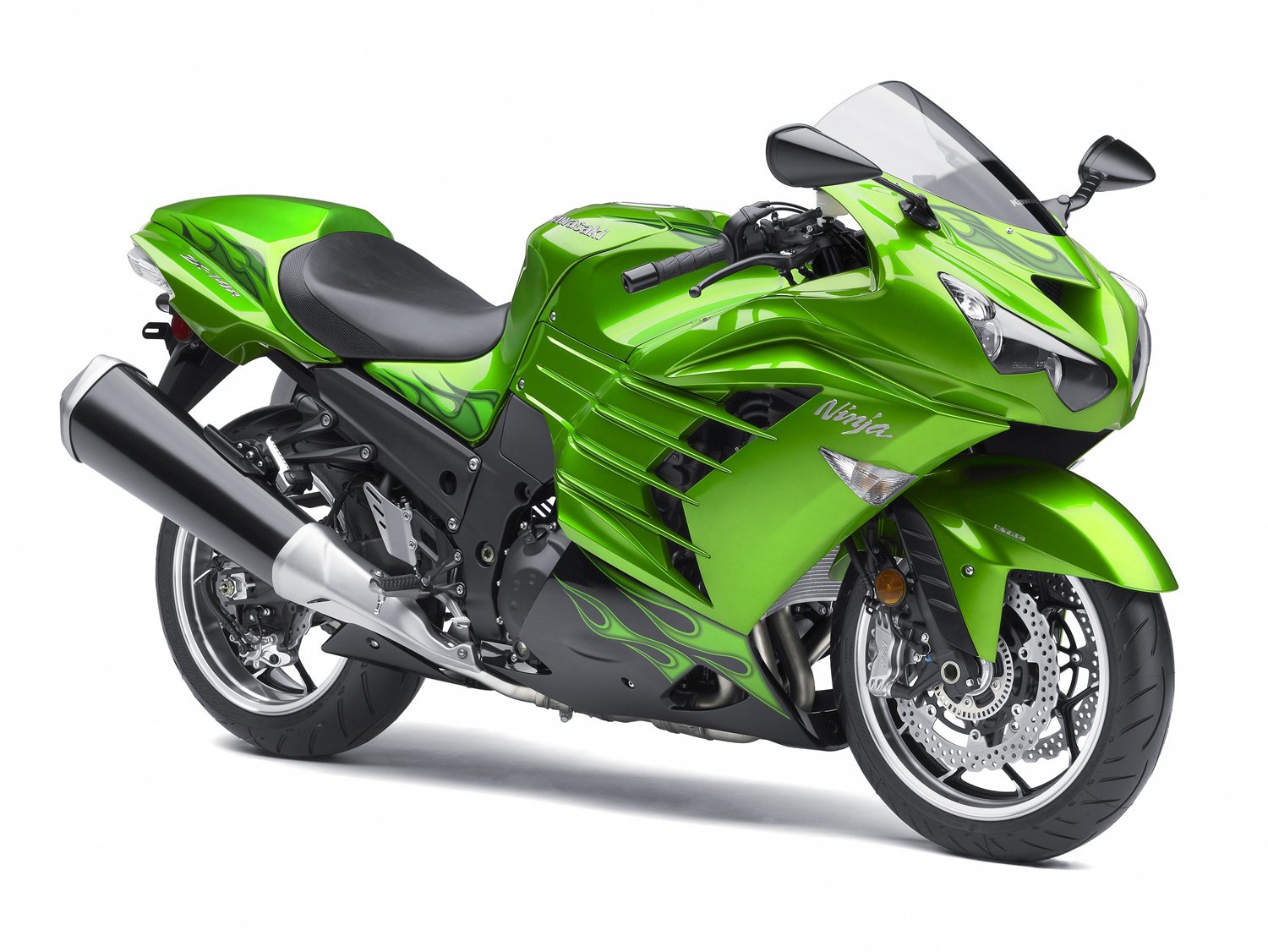 Зеленый мотоцикл kawasaki zzr-1400