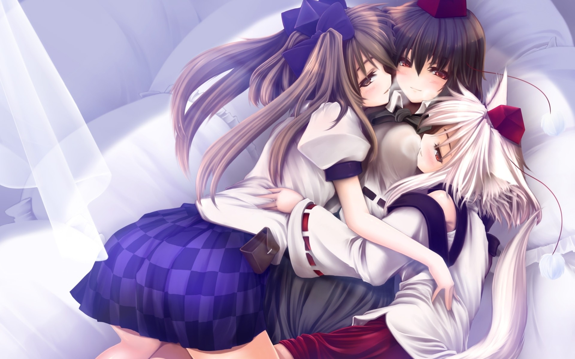 Anime threesome cuddle