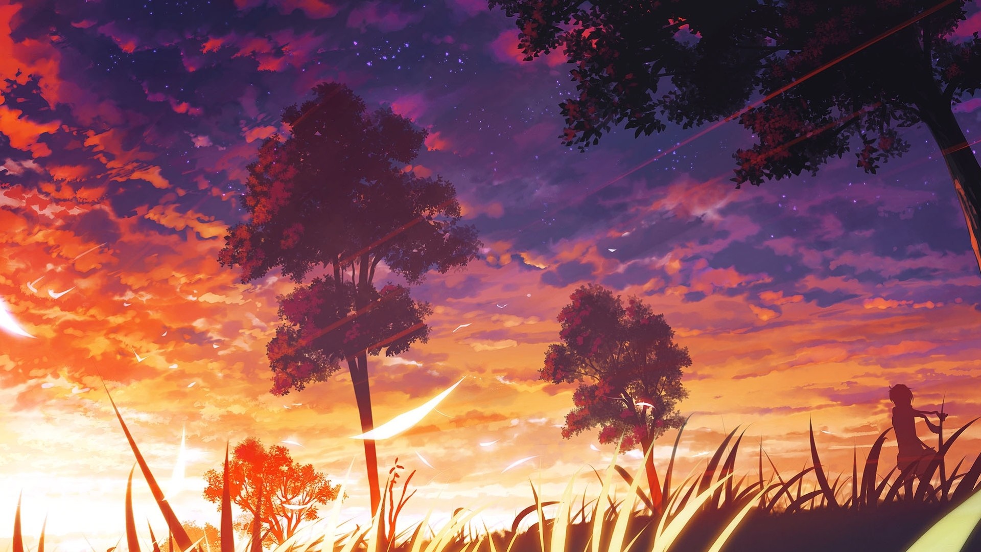 закат пейзаж дерево трава шарф живописный