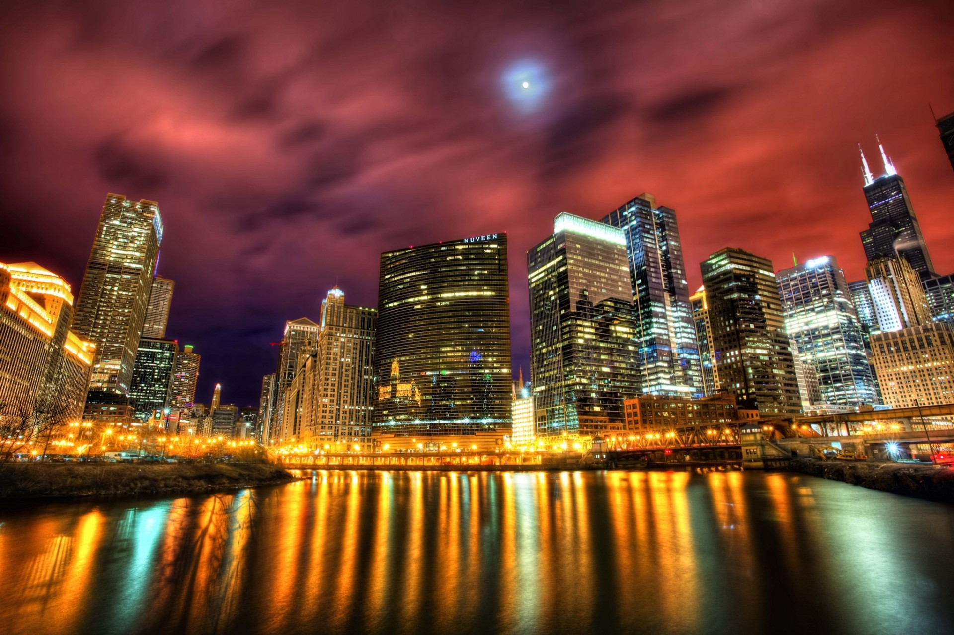 США, Чикаго, город, ночь, высотки бесплатно