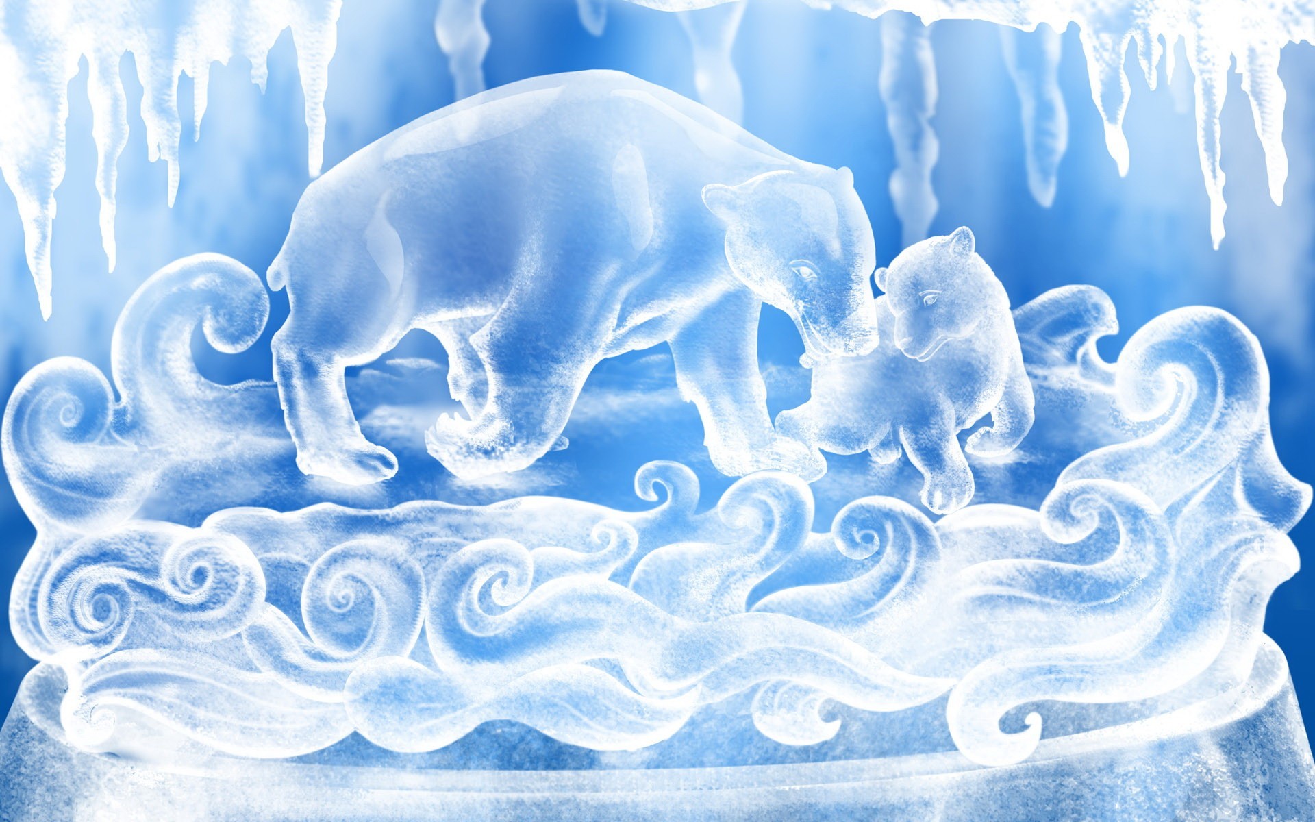 медведи снег рисунок белый синий