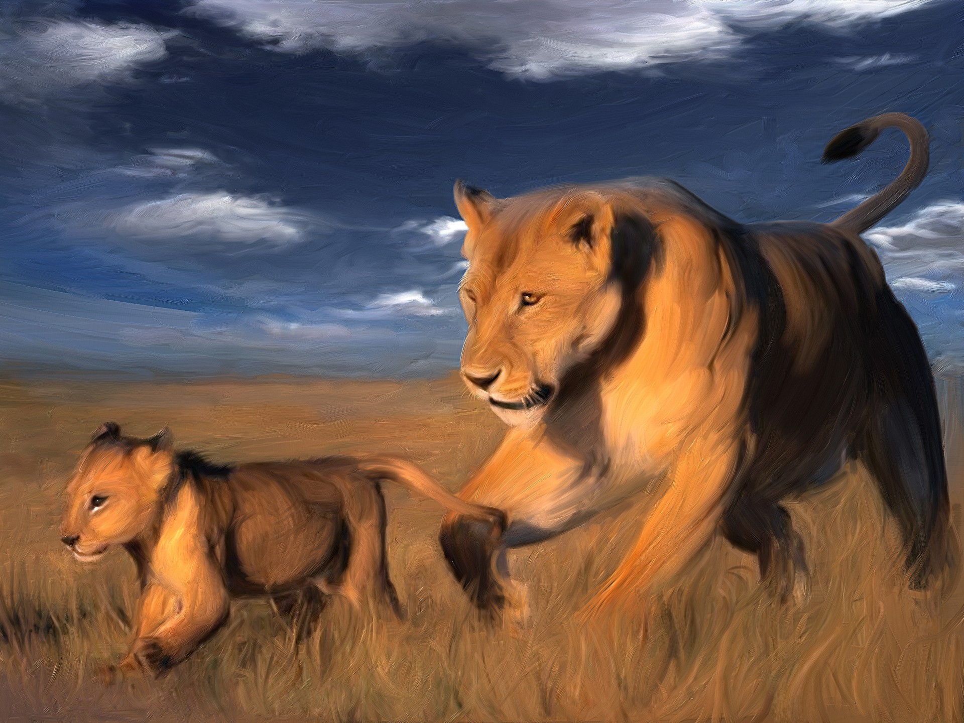 львы животные природа краски живопись арт рисунок художник
