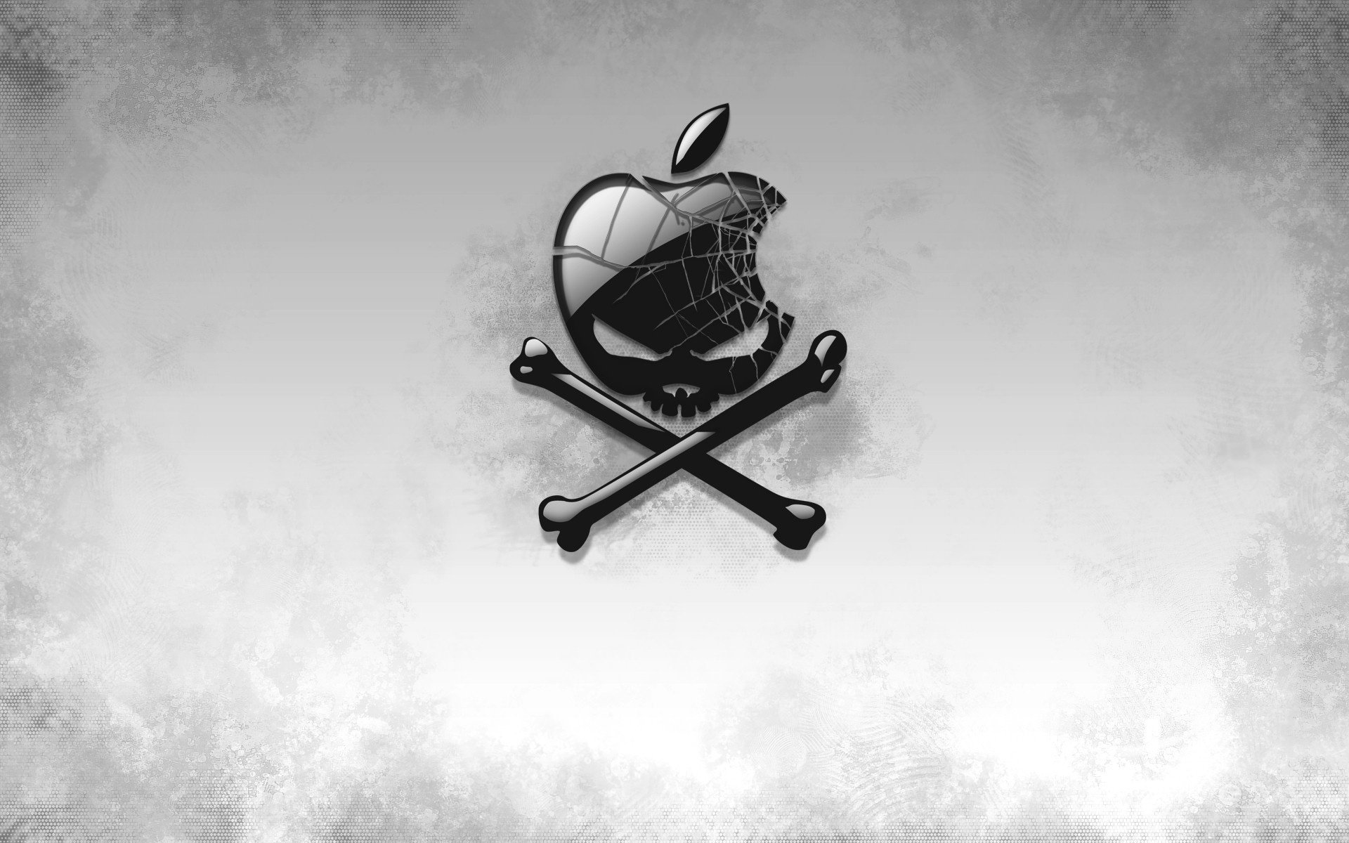 Серый фон с логотипом Apple черепом и костьми