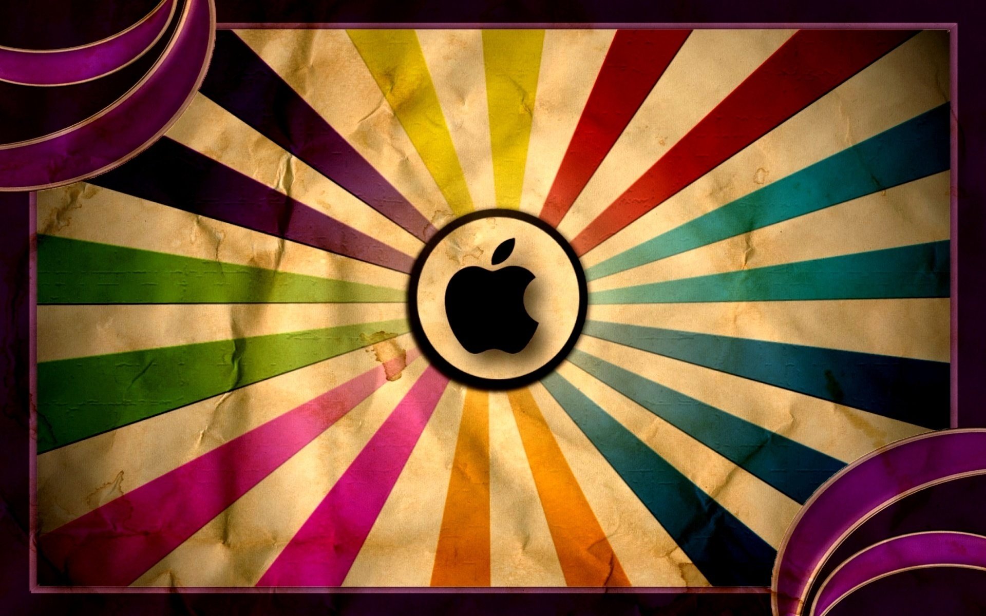 Логотип apple на разноцветной открытке с цветными линиями