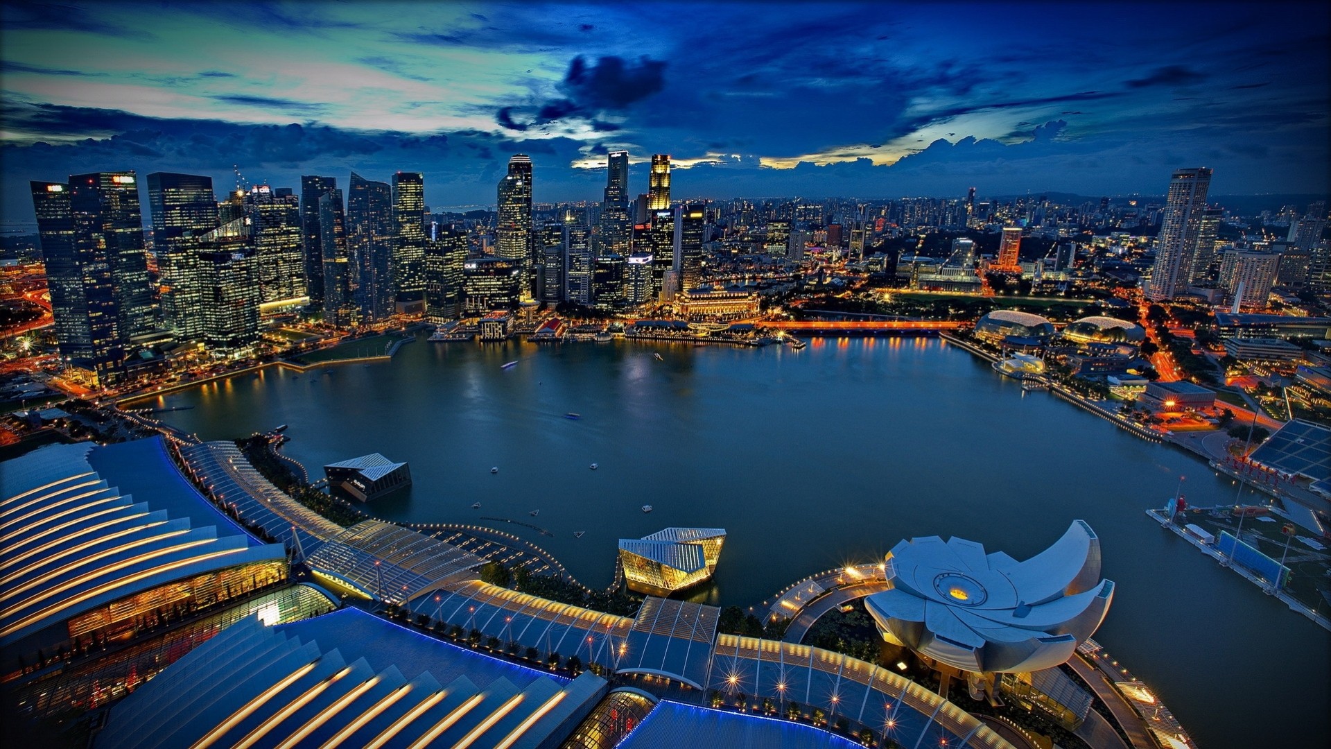 город огни залив вечер сингапур скачать