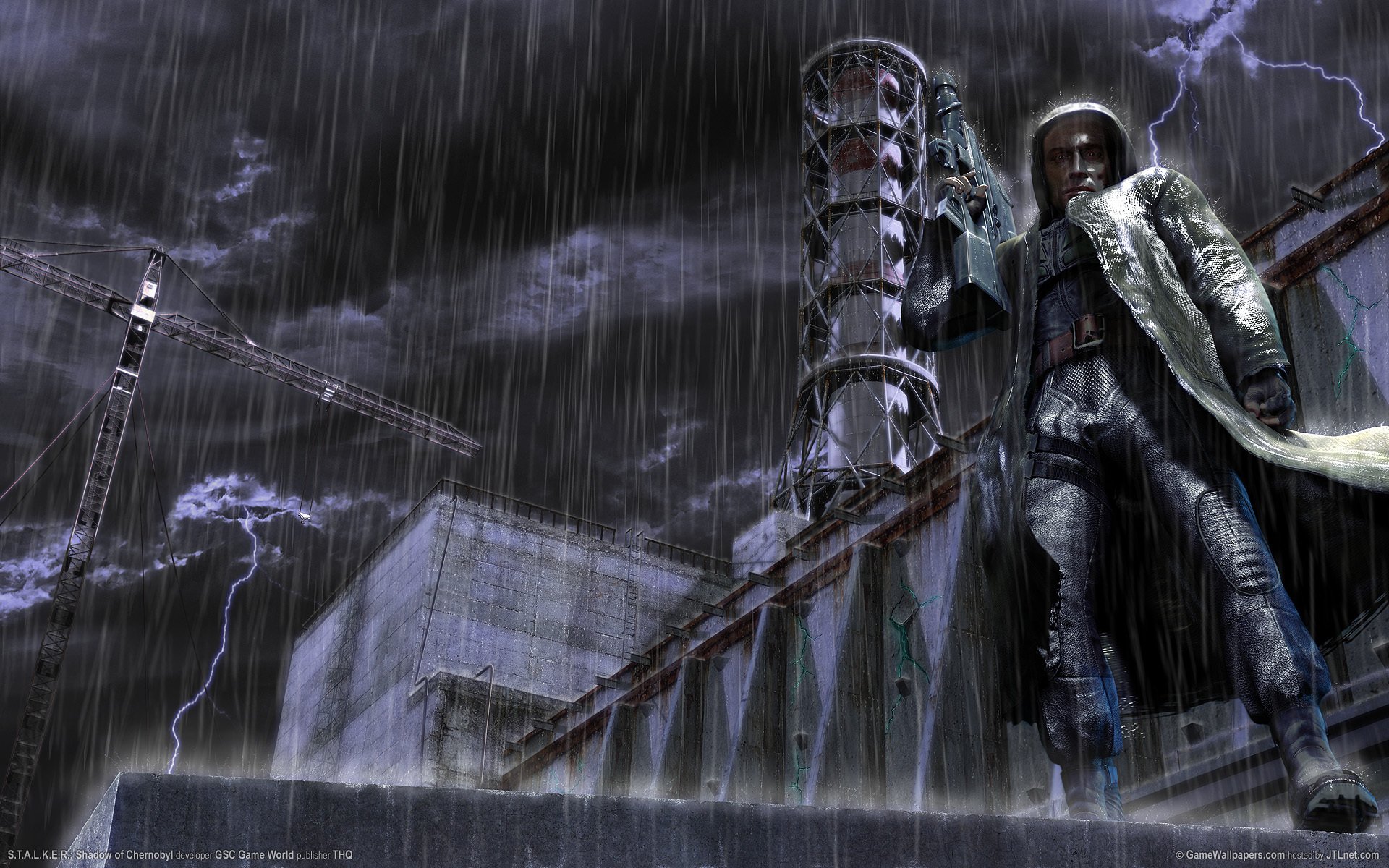 Аниме-рисунок мужчины-сталкера под дождем