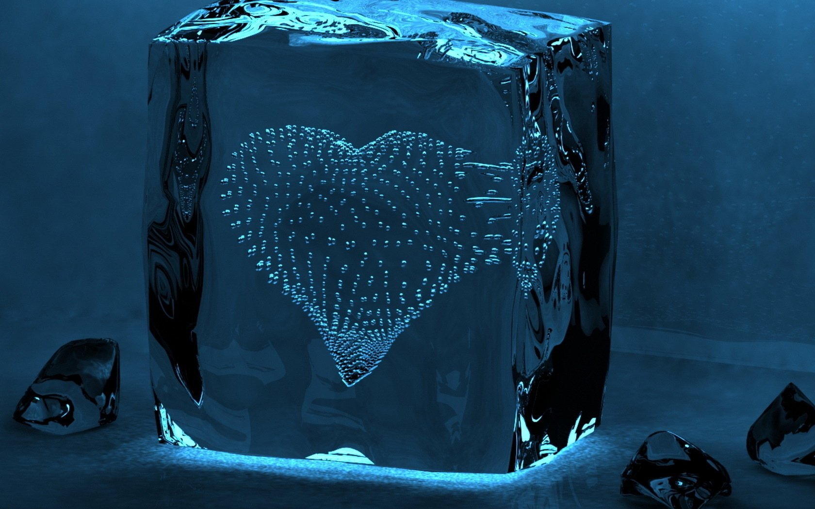 Сердце из пузырьков внутри ледяного куба