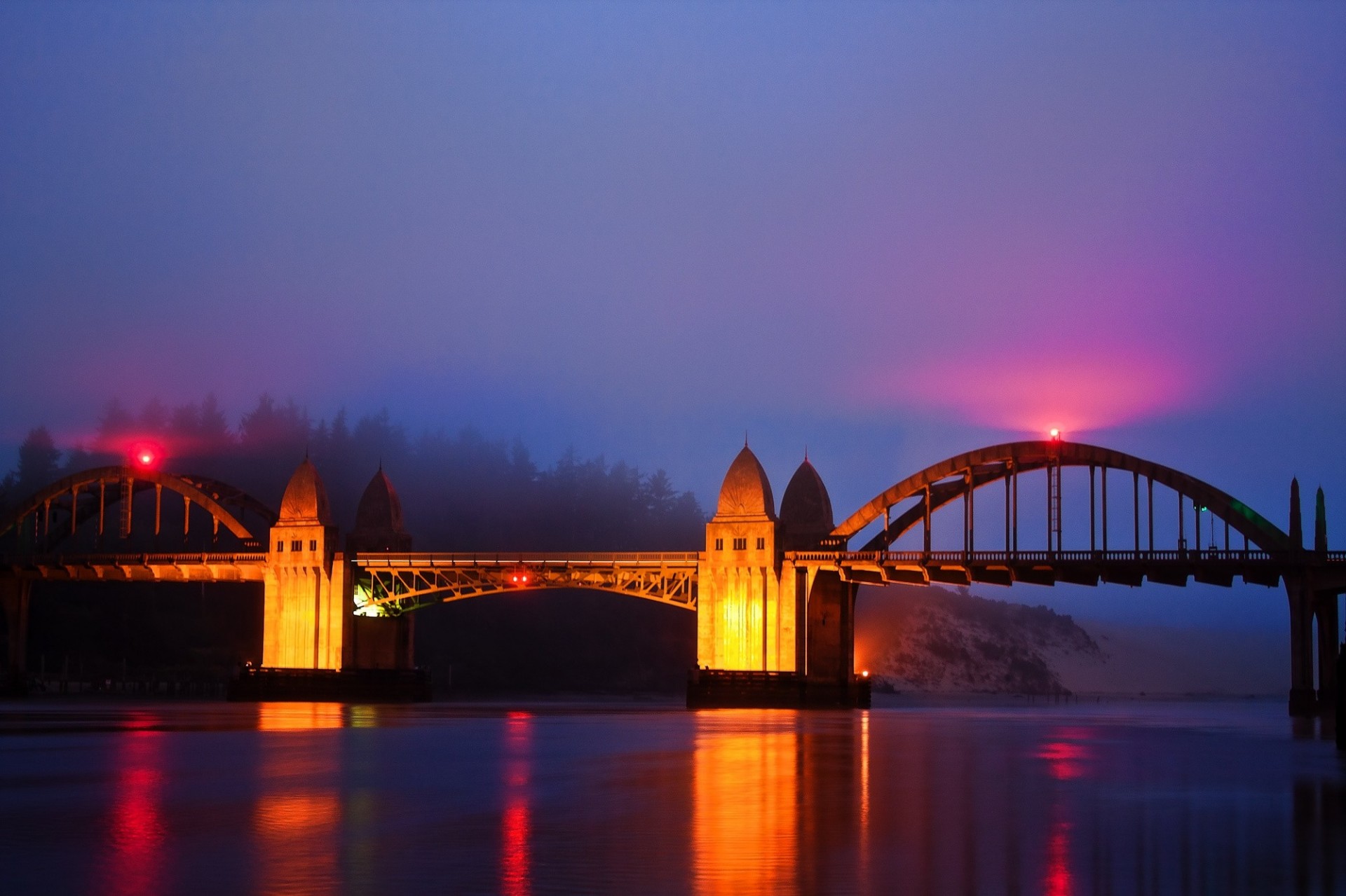 город река мост ночь огни желтые скачать