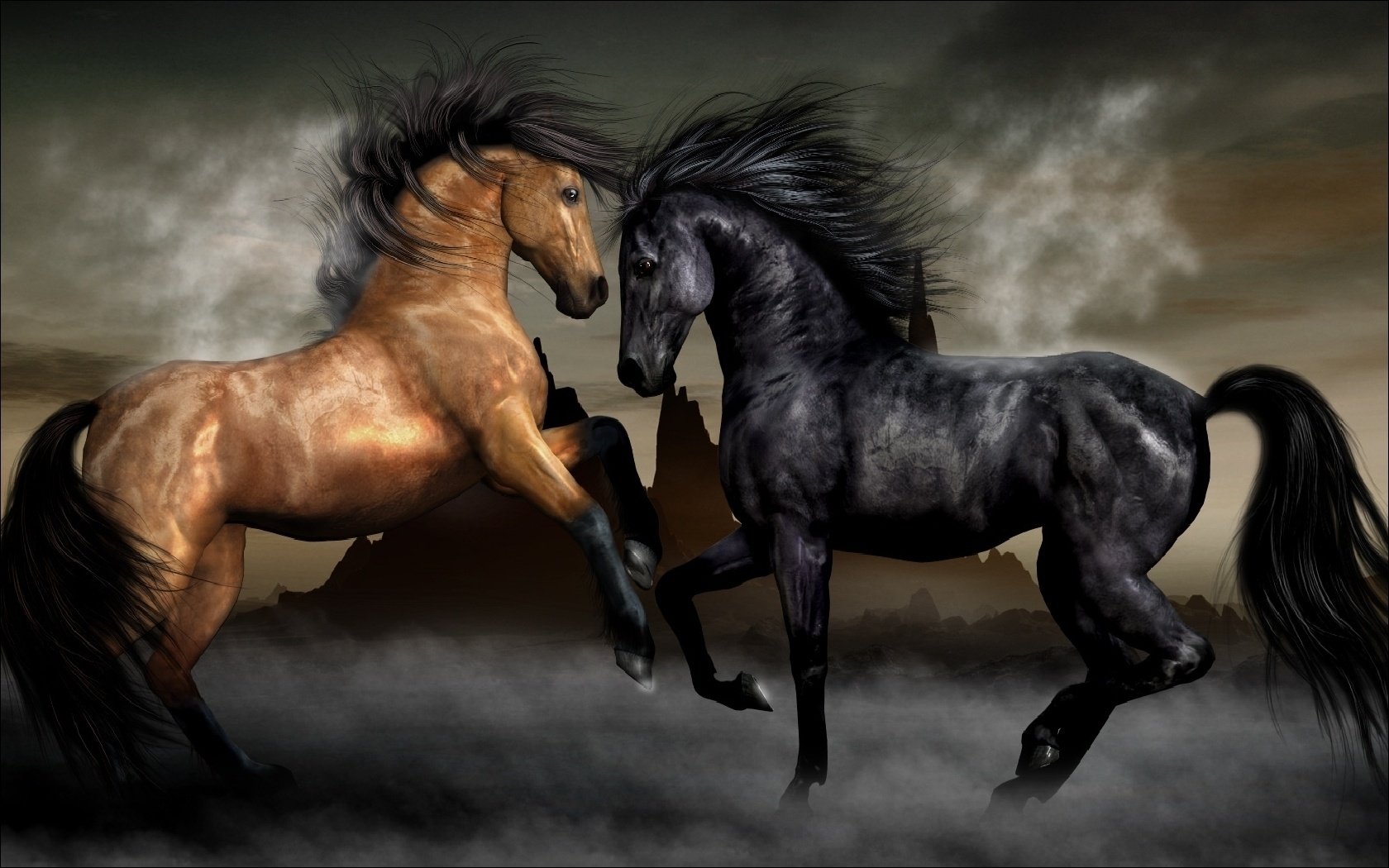 Две лошади борьба