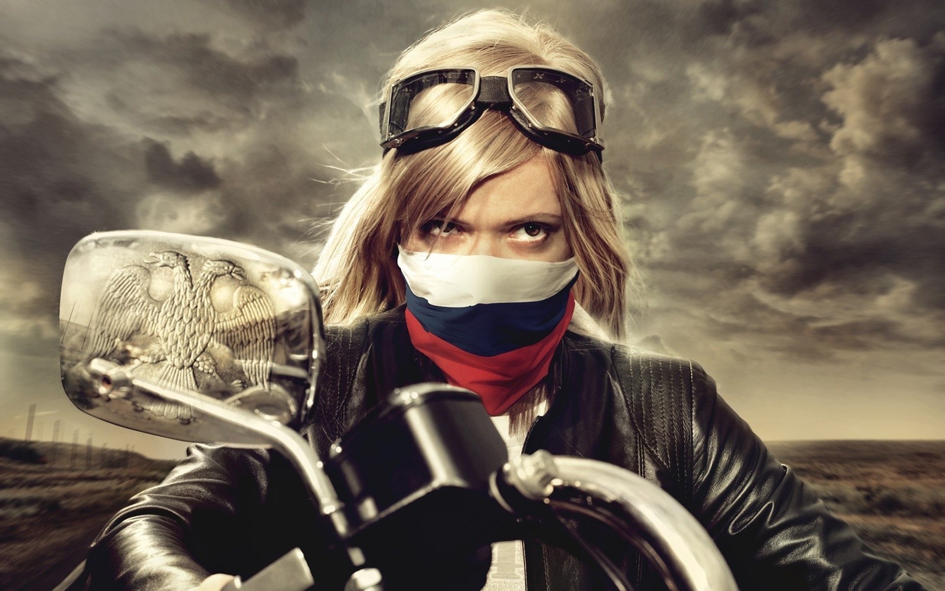россия мотоциклы блондинка модель флаги
