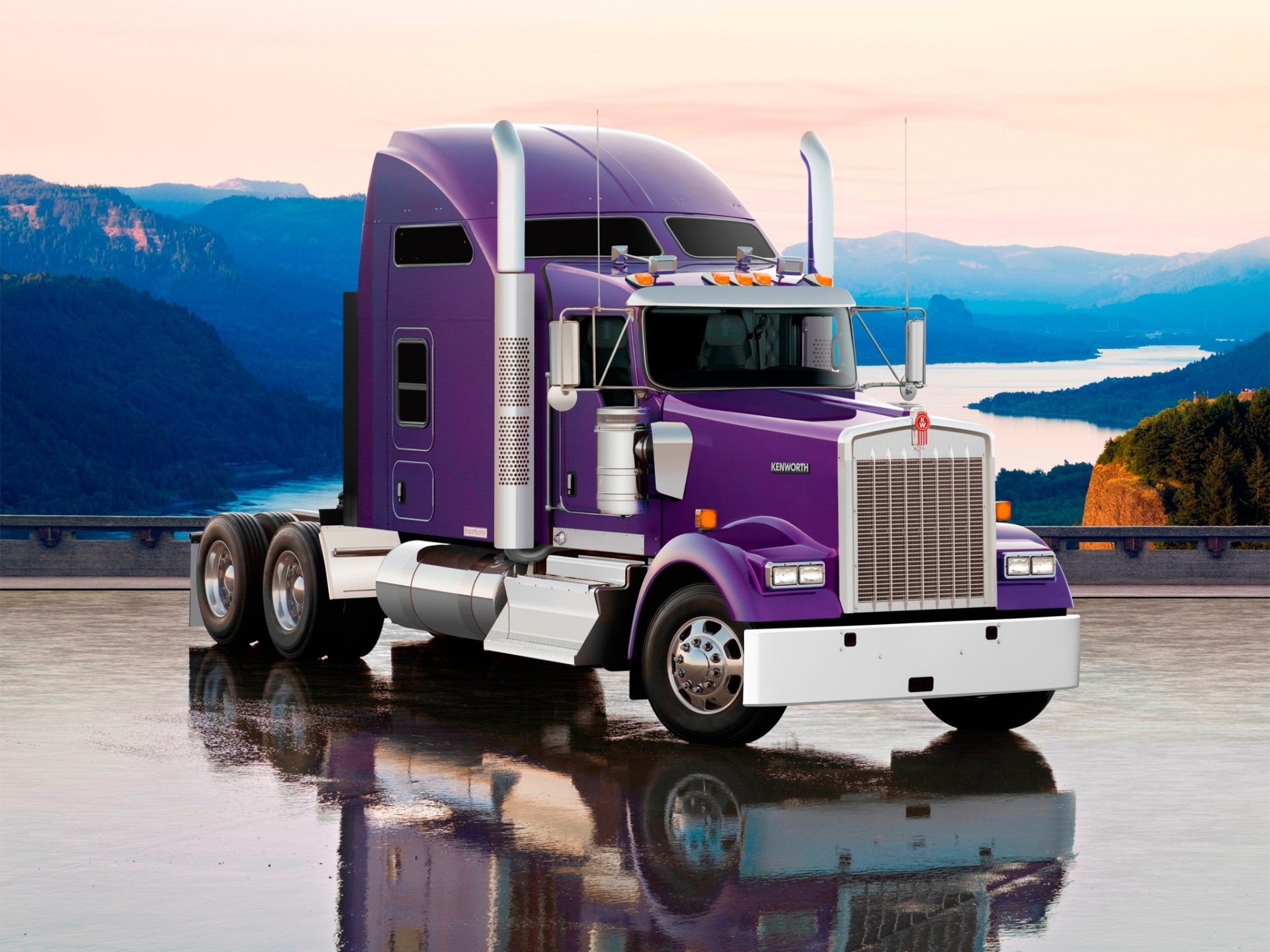 kenworth w900l кенуорт грузовик передок тягачь трак отражение горы небо