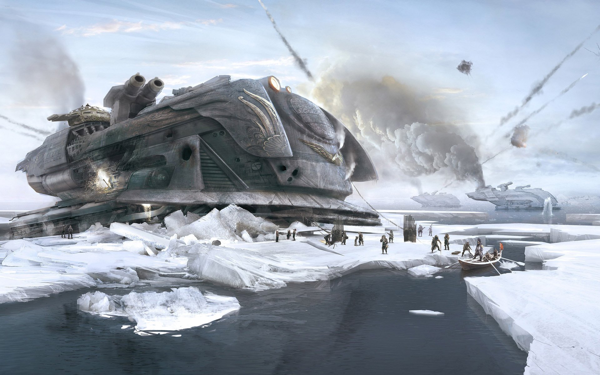 Взрыв корабля в льдинах