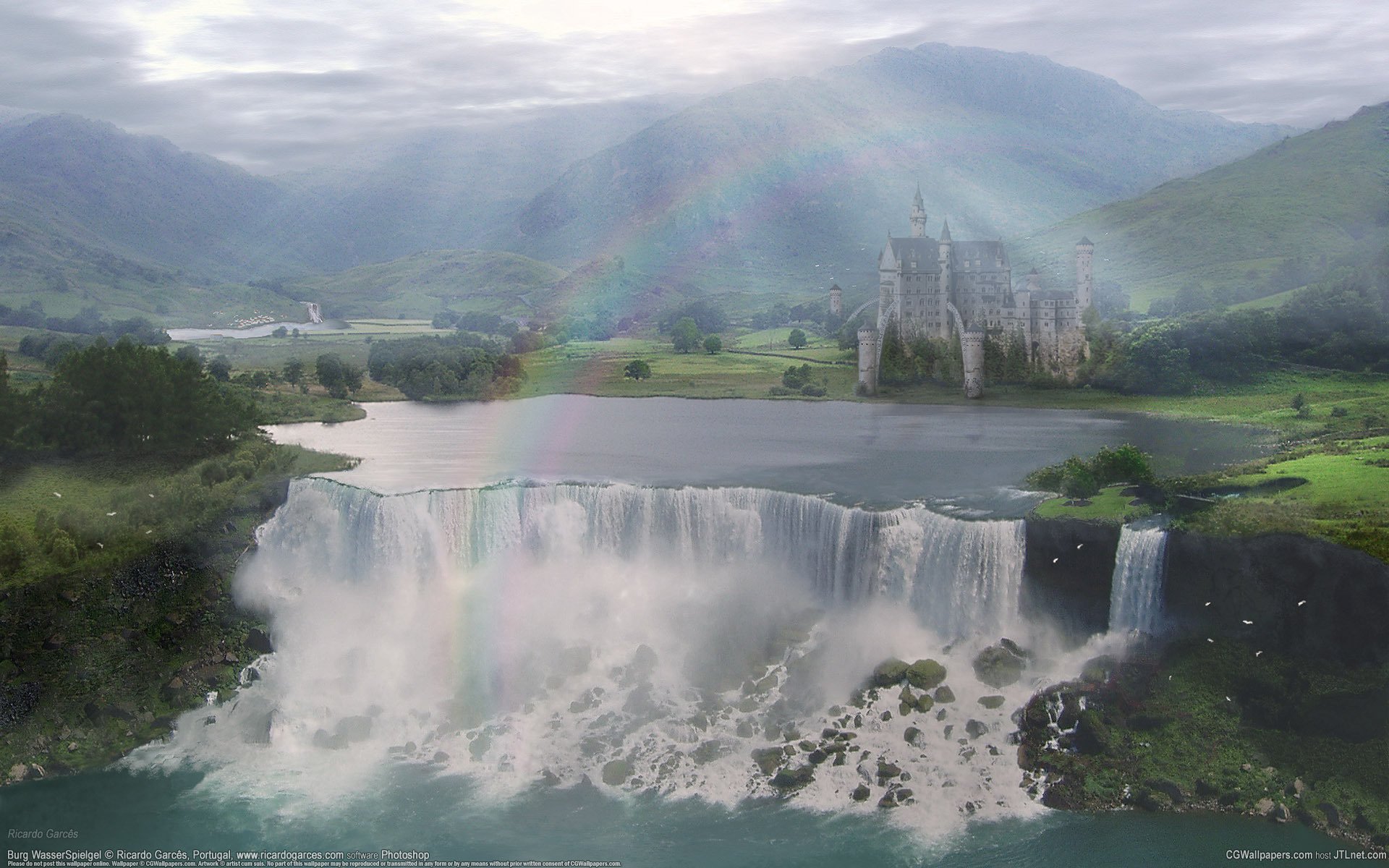Завораживающий пейзаж с водопадом и радугой