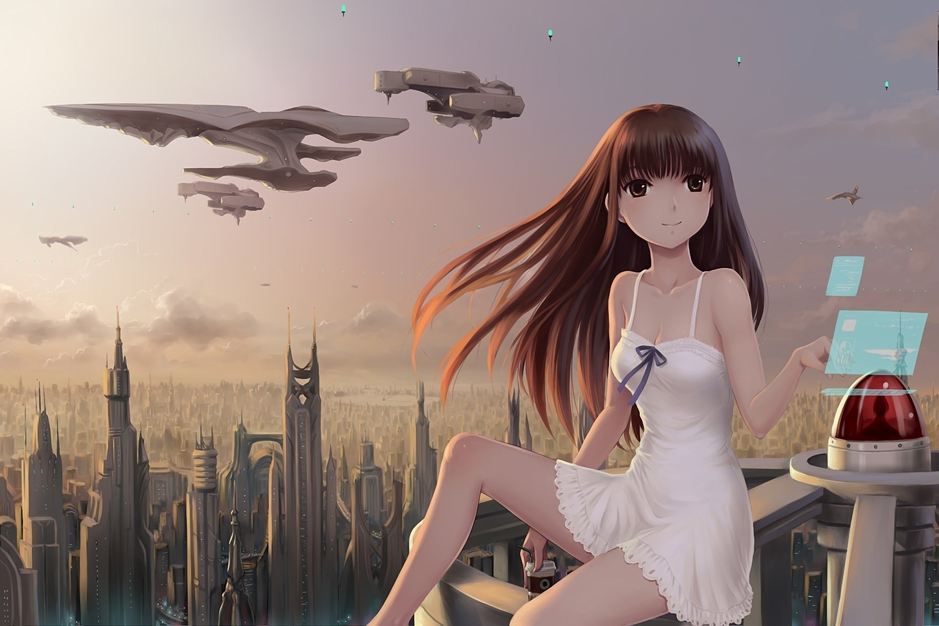 Девушка аниме на небоскрёбе города