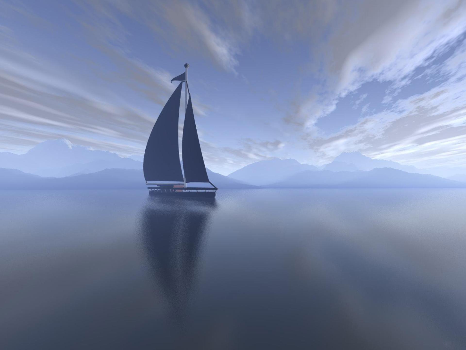 Пейзаж с яхтой на утреннем море