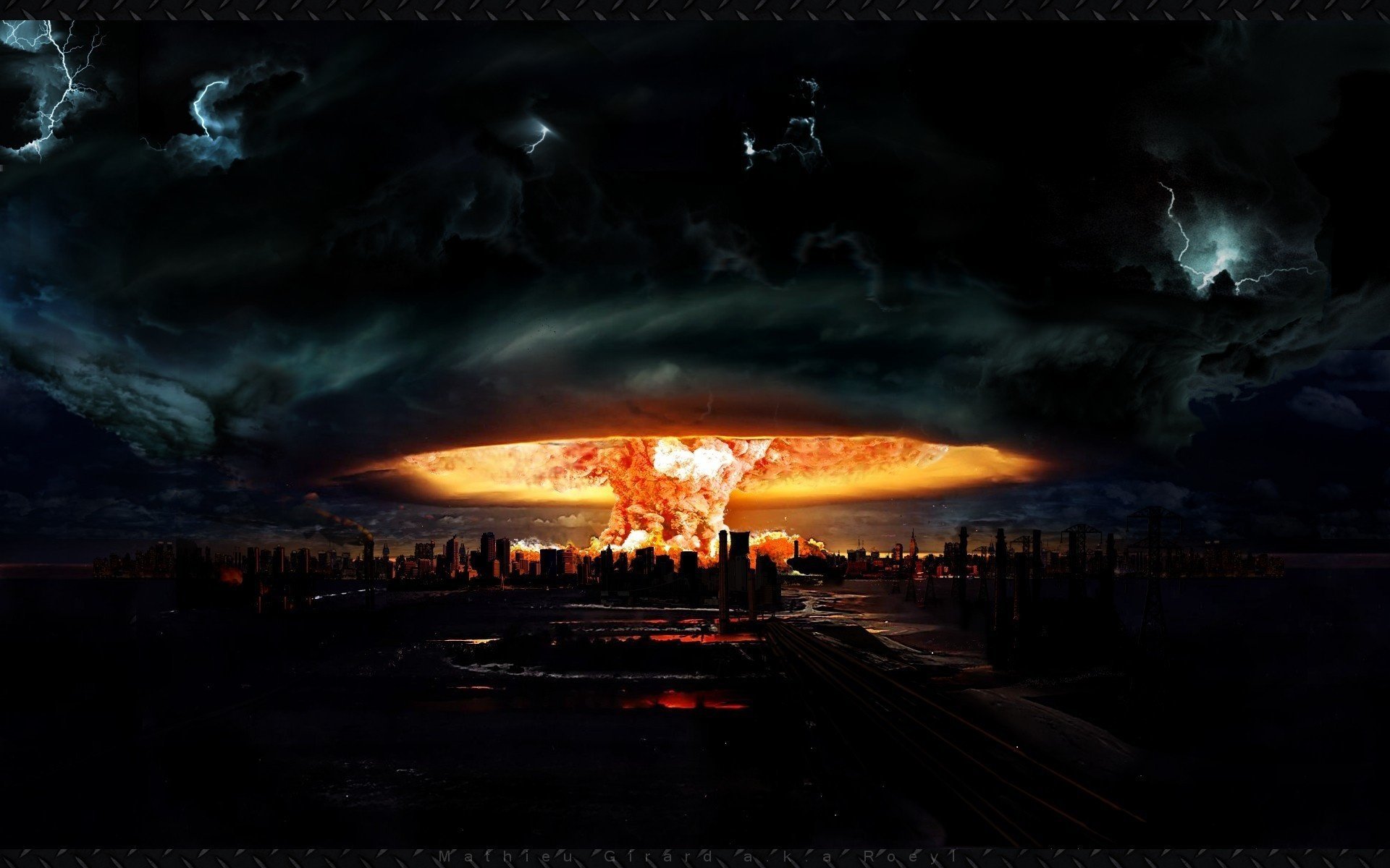 Гриб ядерного взрыва над городом