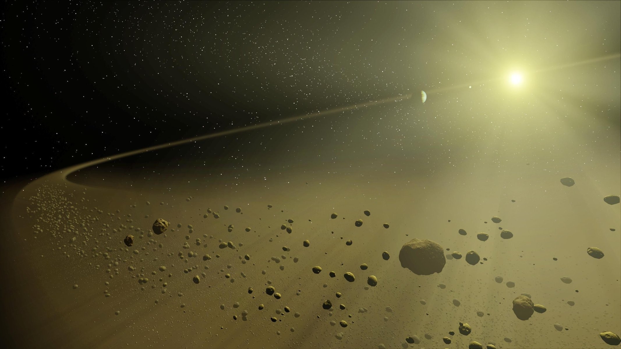 Фотография космоса с маленькими астероидами