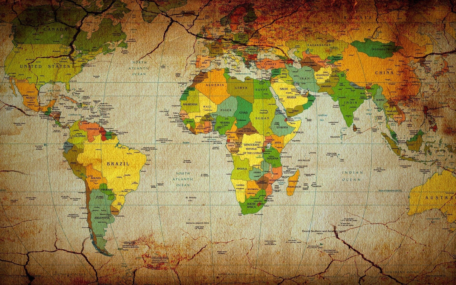 Потрескавшаяся карта материков мира