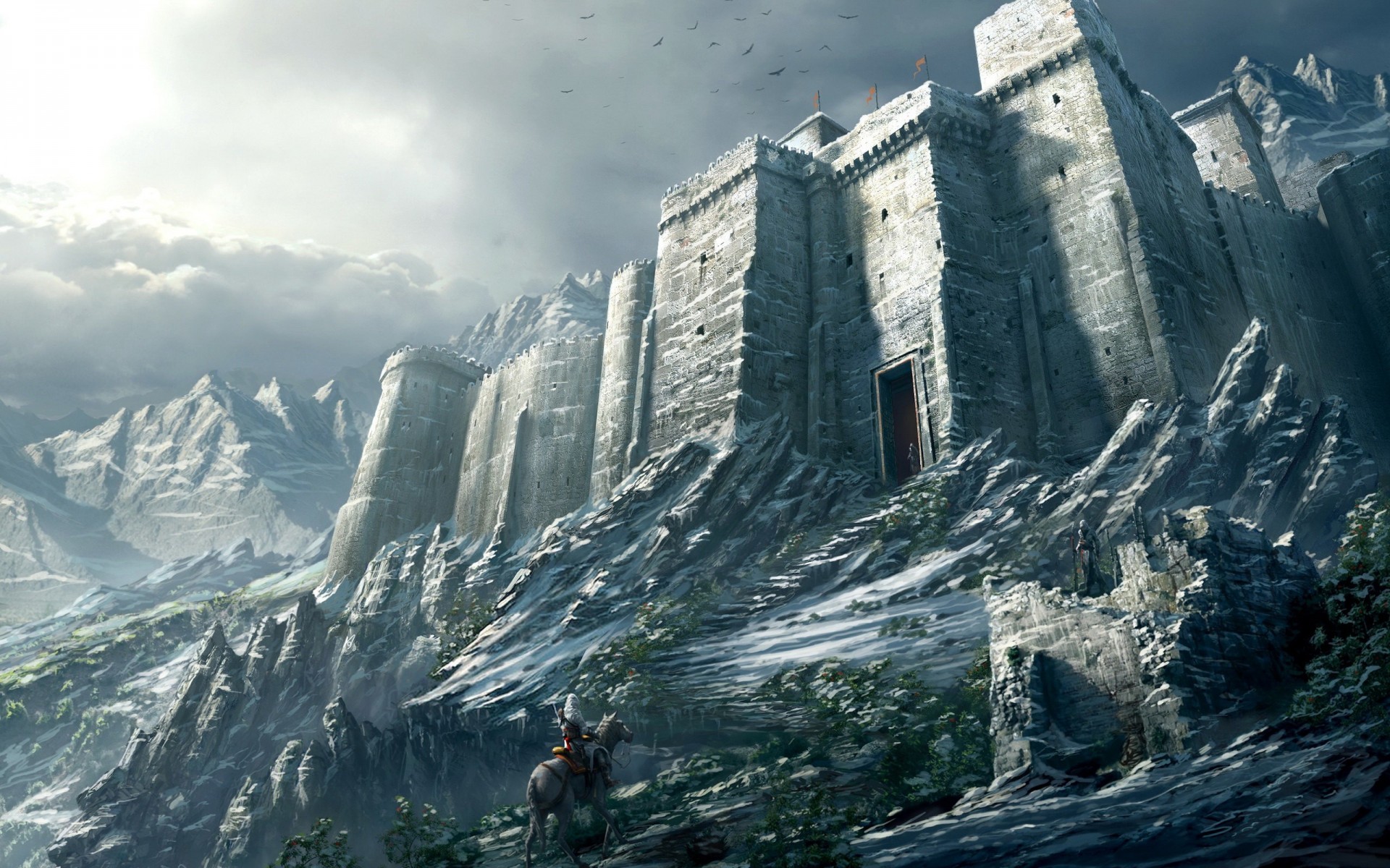 замок горы снег воин