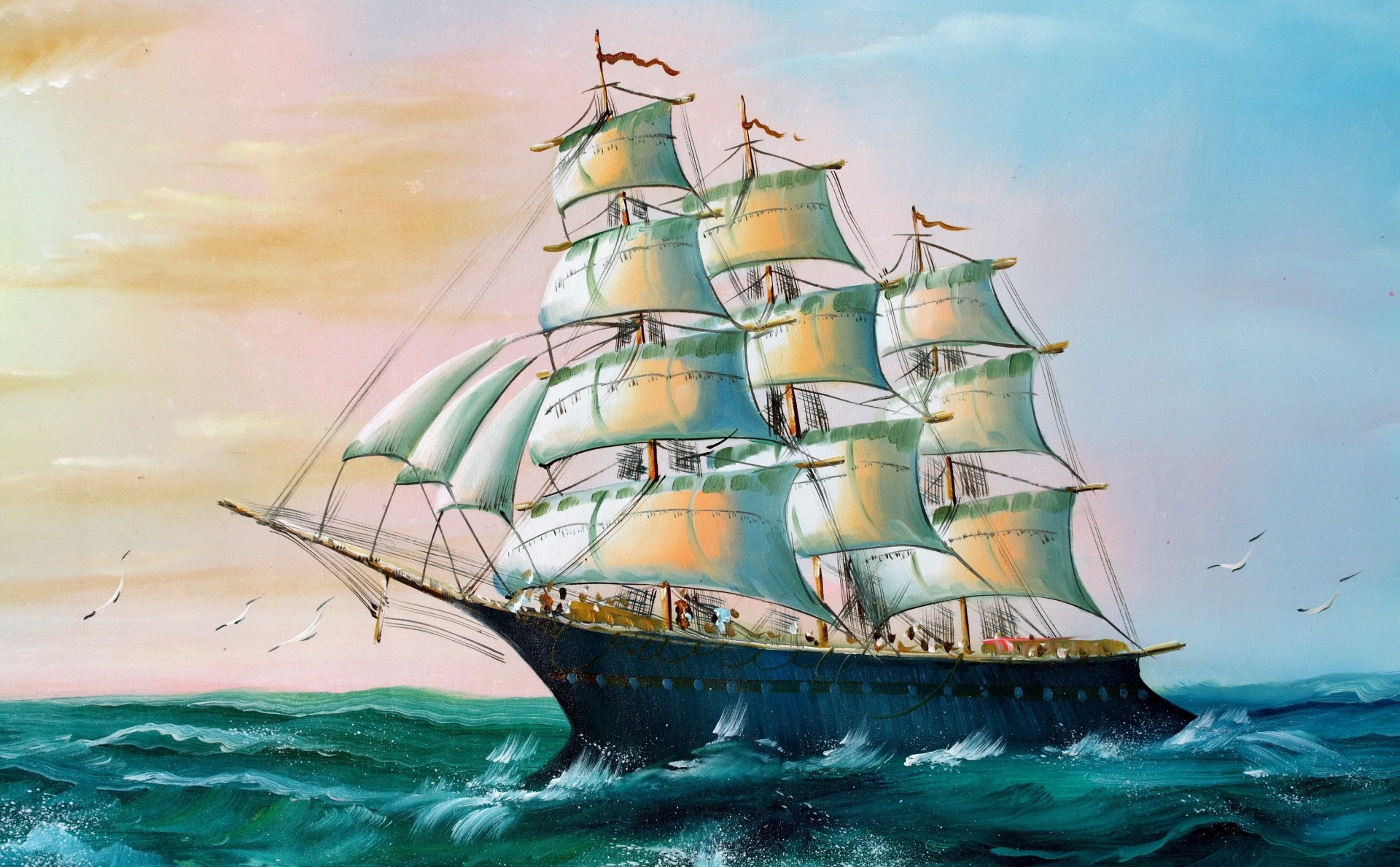 корабль парусник день море рисунок