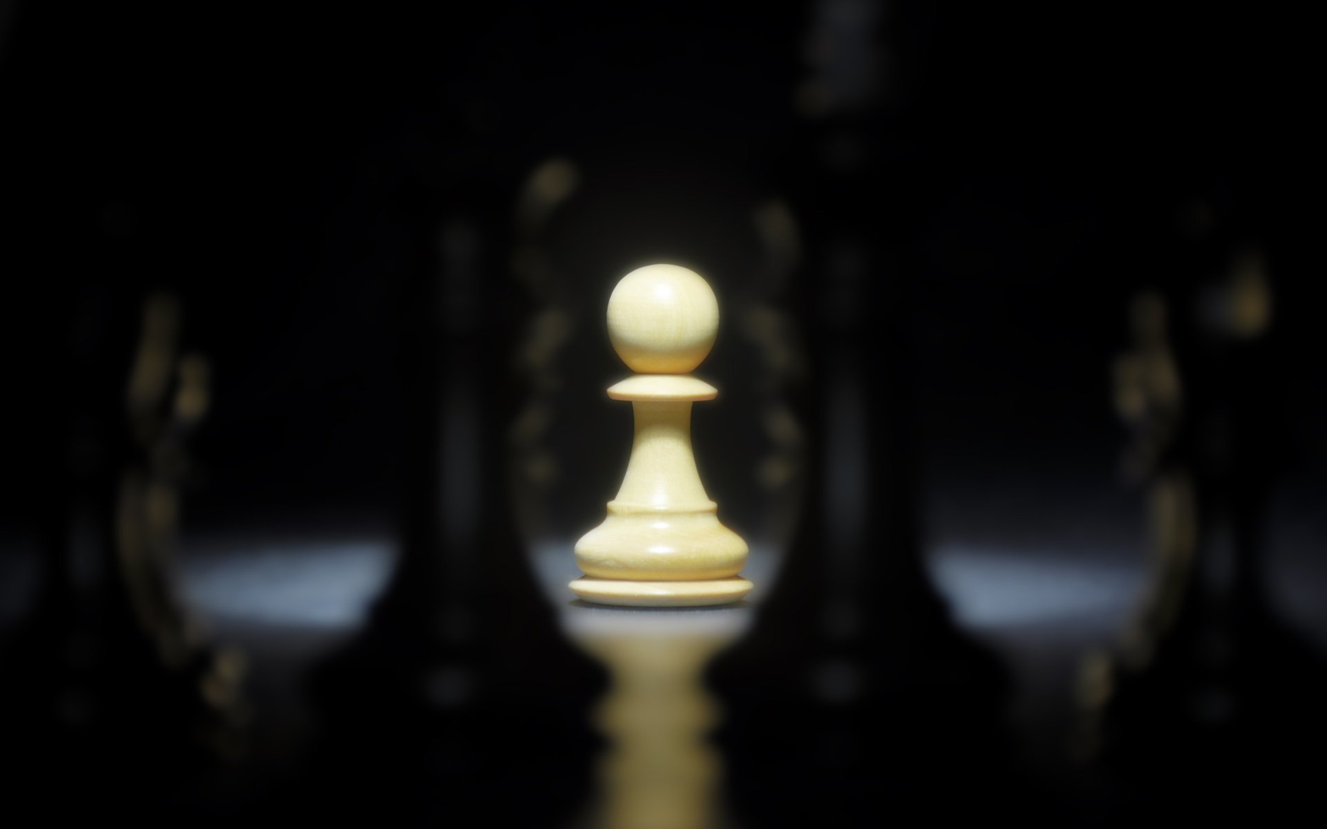 Одна белая пешка на шахматной доске среди чёрных