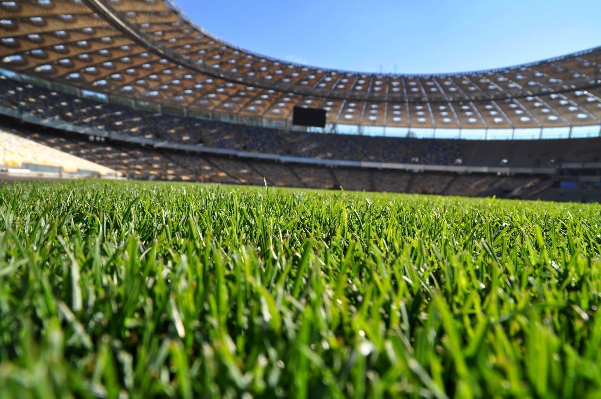 Зелёная трава на футбольном поле