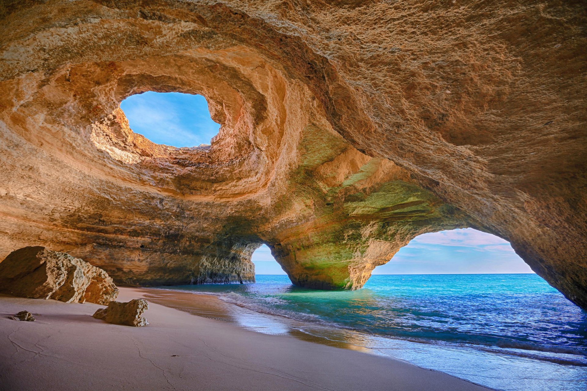 алгарве португалия алгарви море берег песок скала арка камни