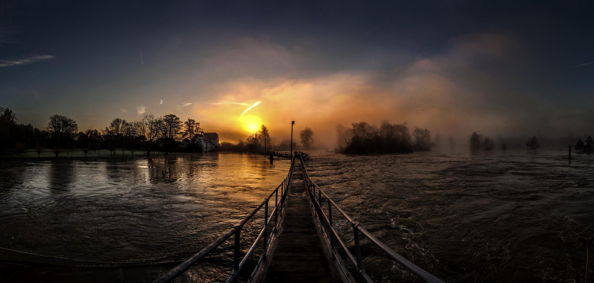 река мост восход солнце