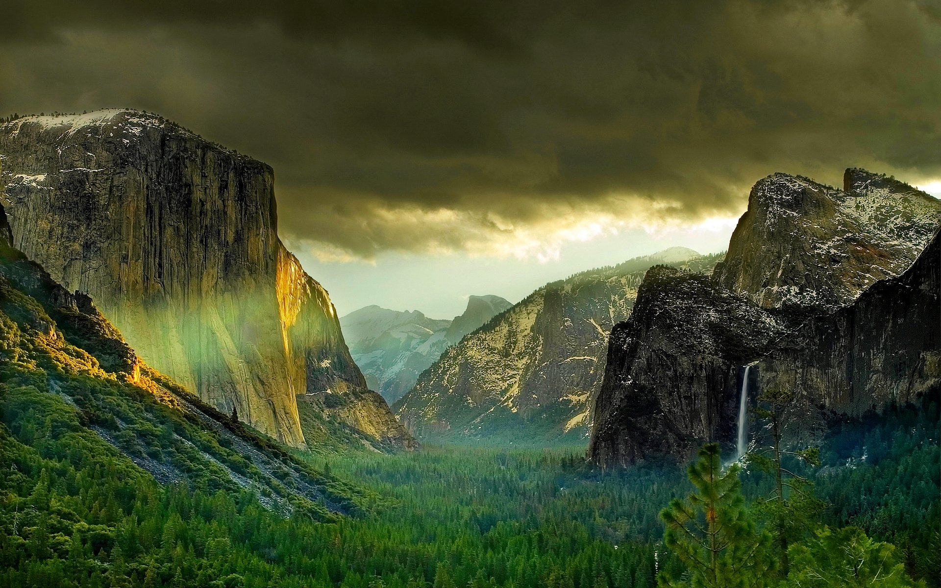 горы тучи лес водопад национальный парк йосемити америка