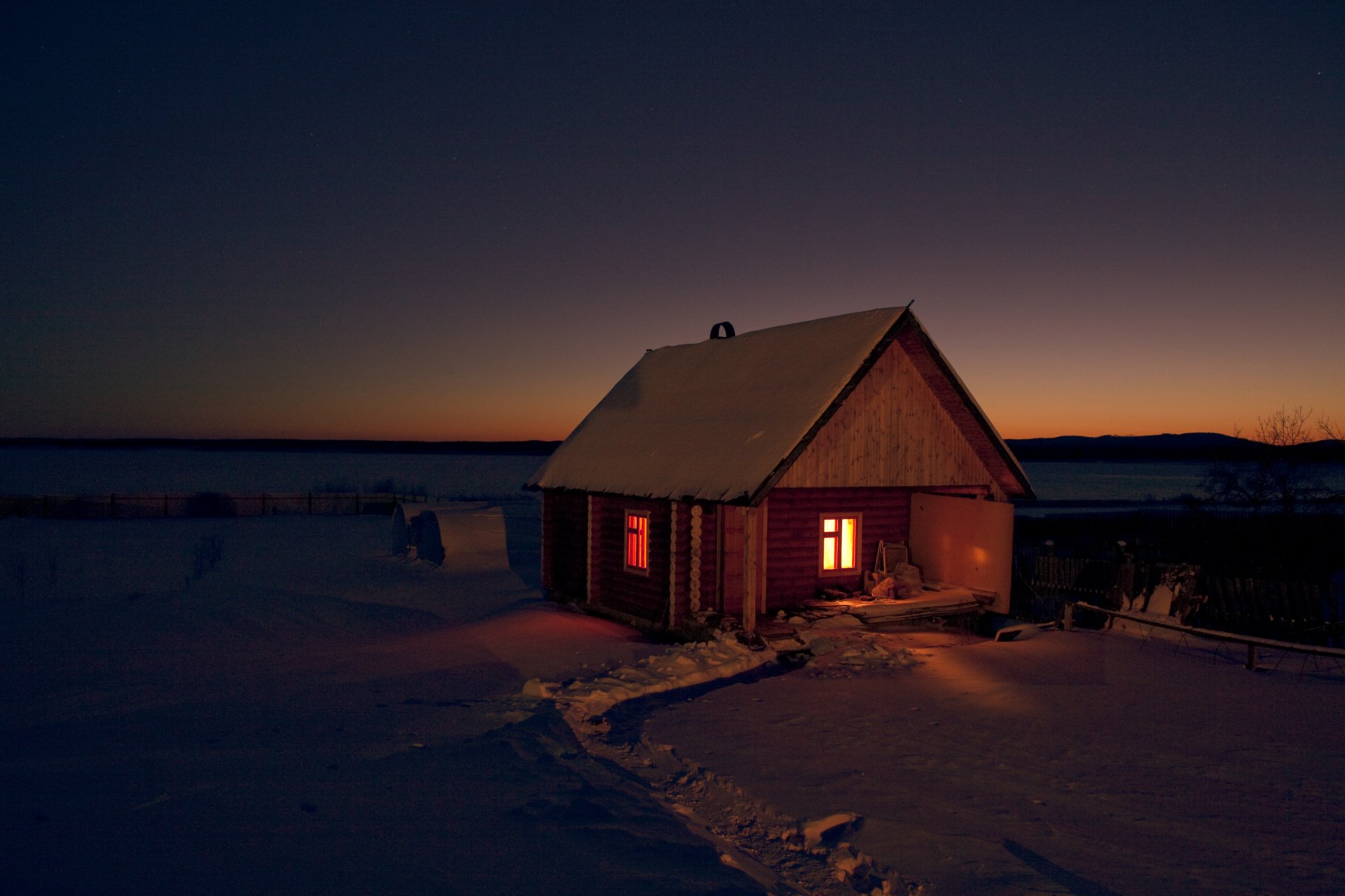 природа ночь дом море снег зима свет без смс