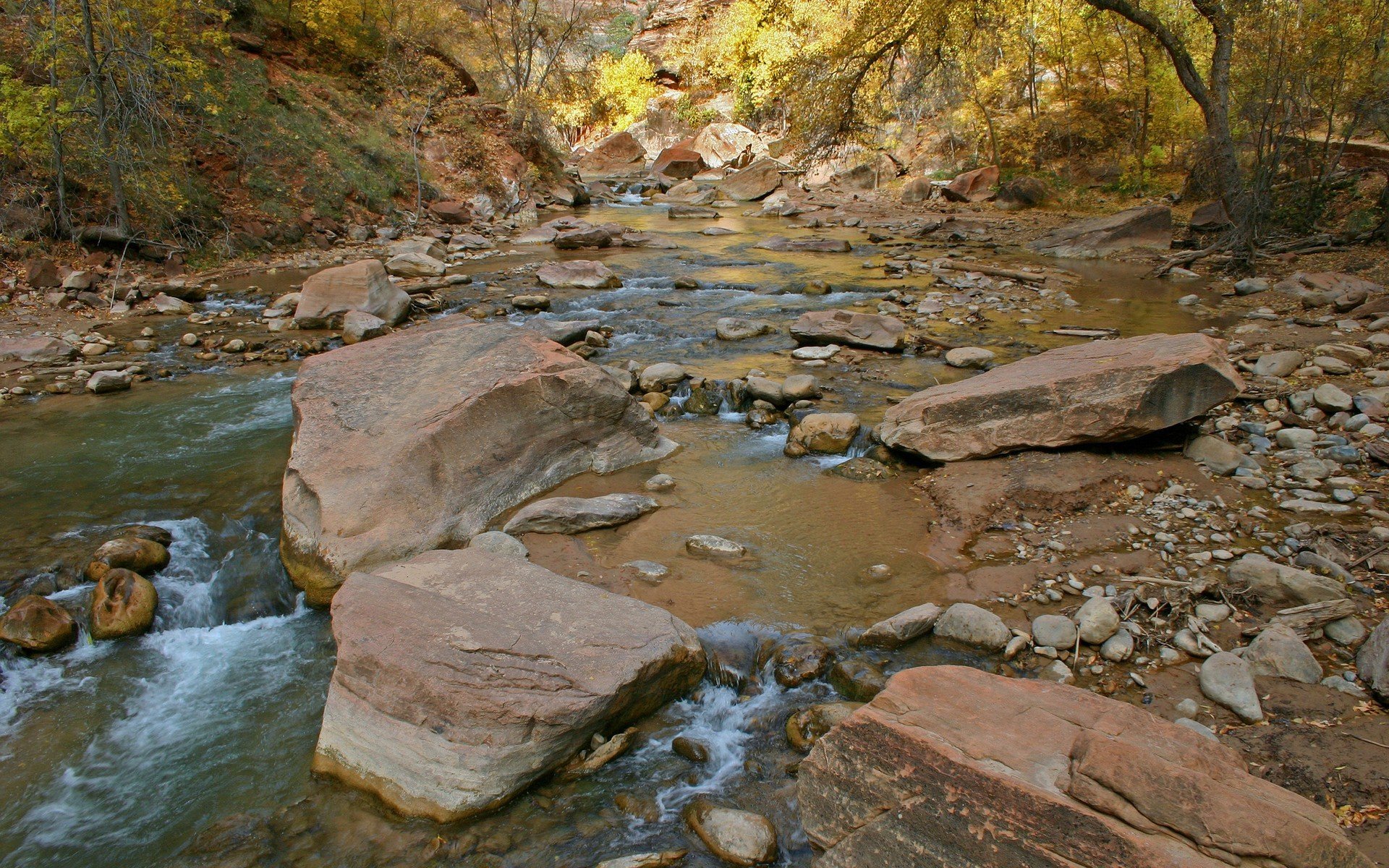 Stone river. Каменистая речка. Скалистый ручей. Ручей с камнями. Горный ручей.