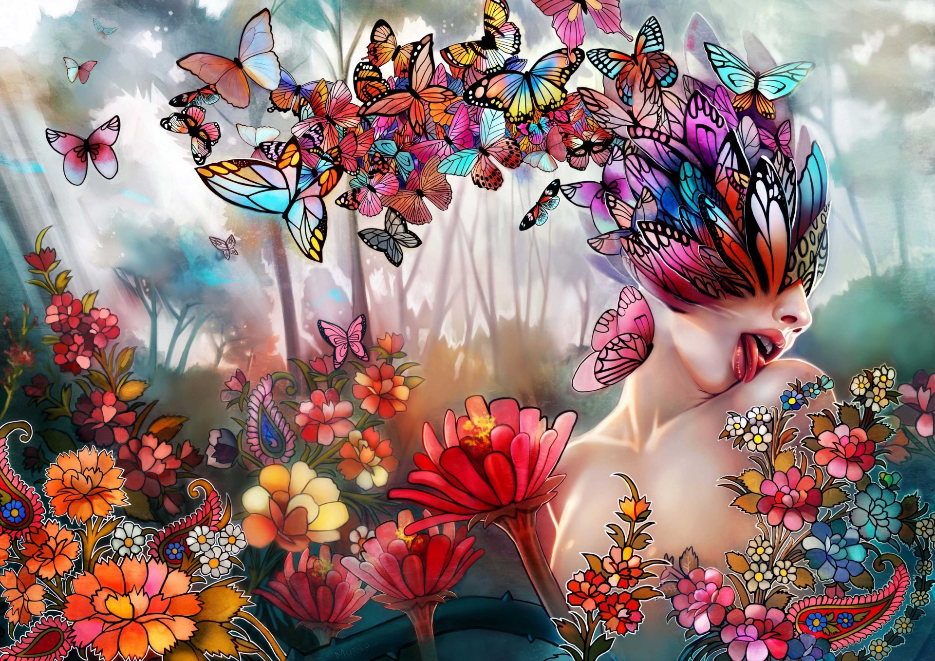 Цветы и бабочки - обои 