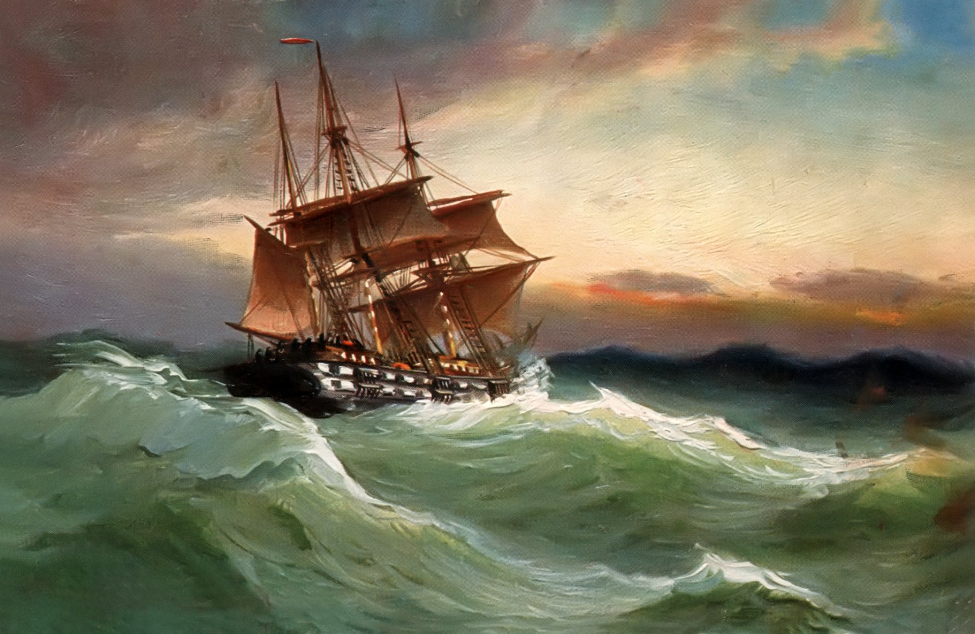 Картина корабль на волнах