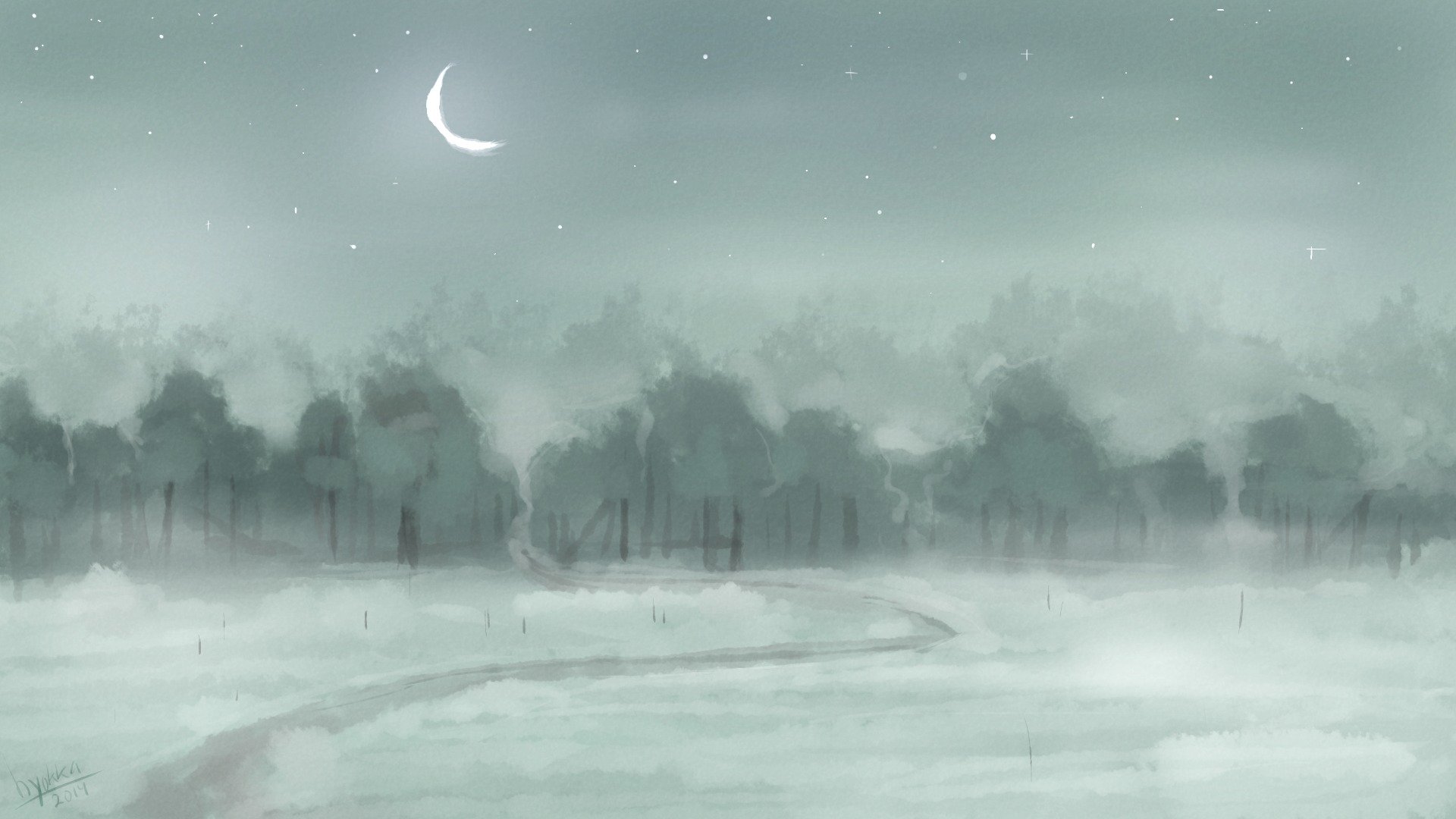 Луна в тумане зимой