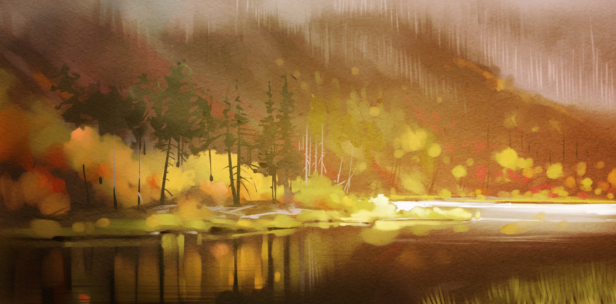 Осень река арт