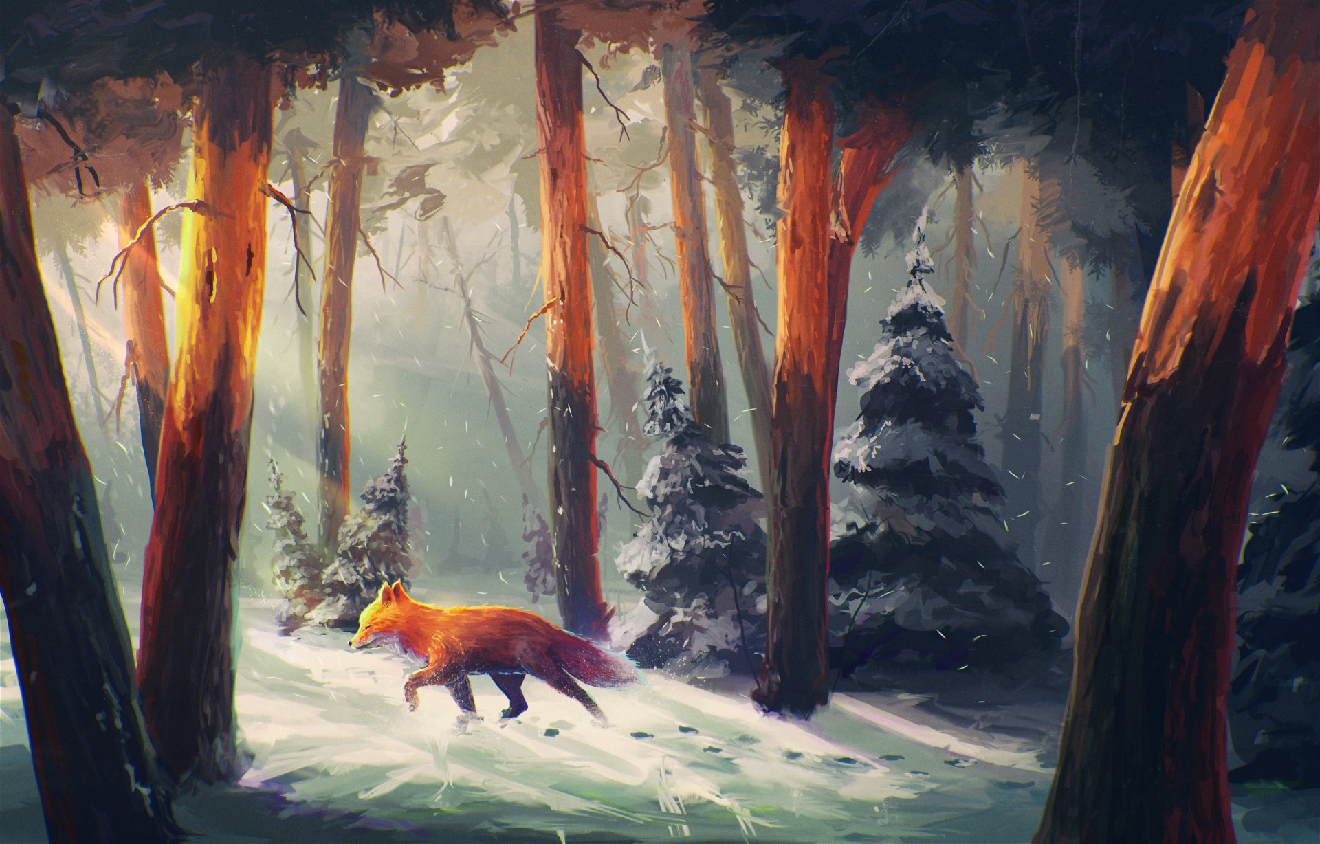 Лиса в лесу рисунок