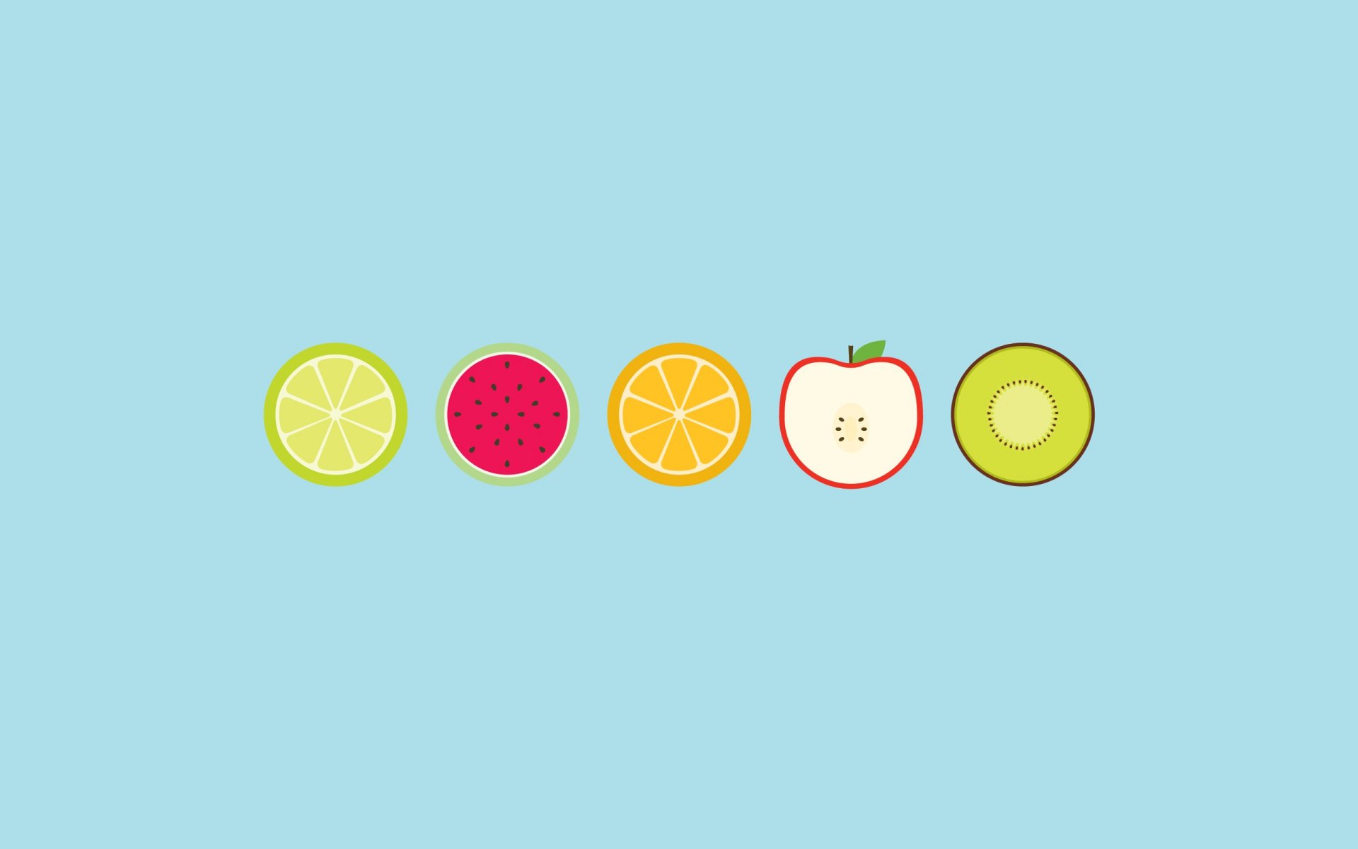 Обои с тегом:фрукты, круги, апельсин, лайм, яблоко, арбуз, киви.