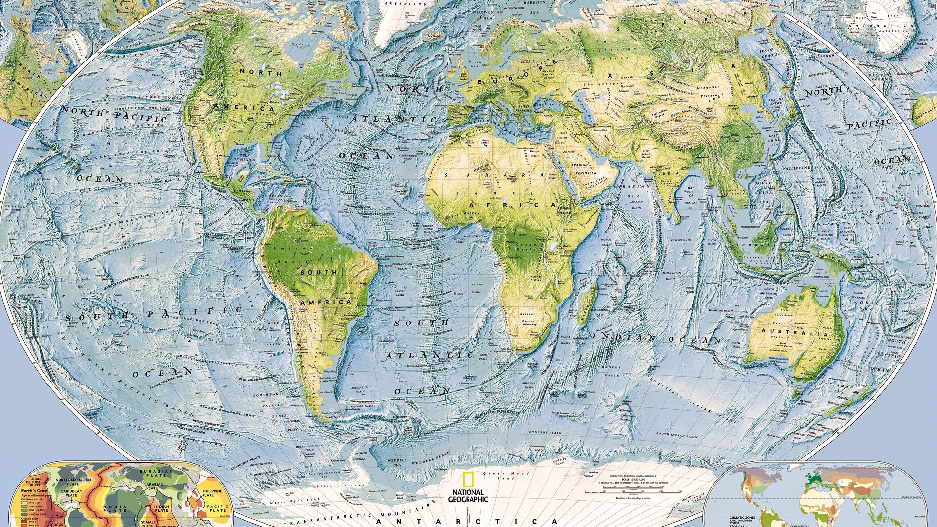 Физическая карта мира в высоком разрешении 18457х11772