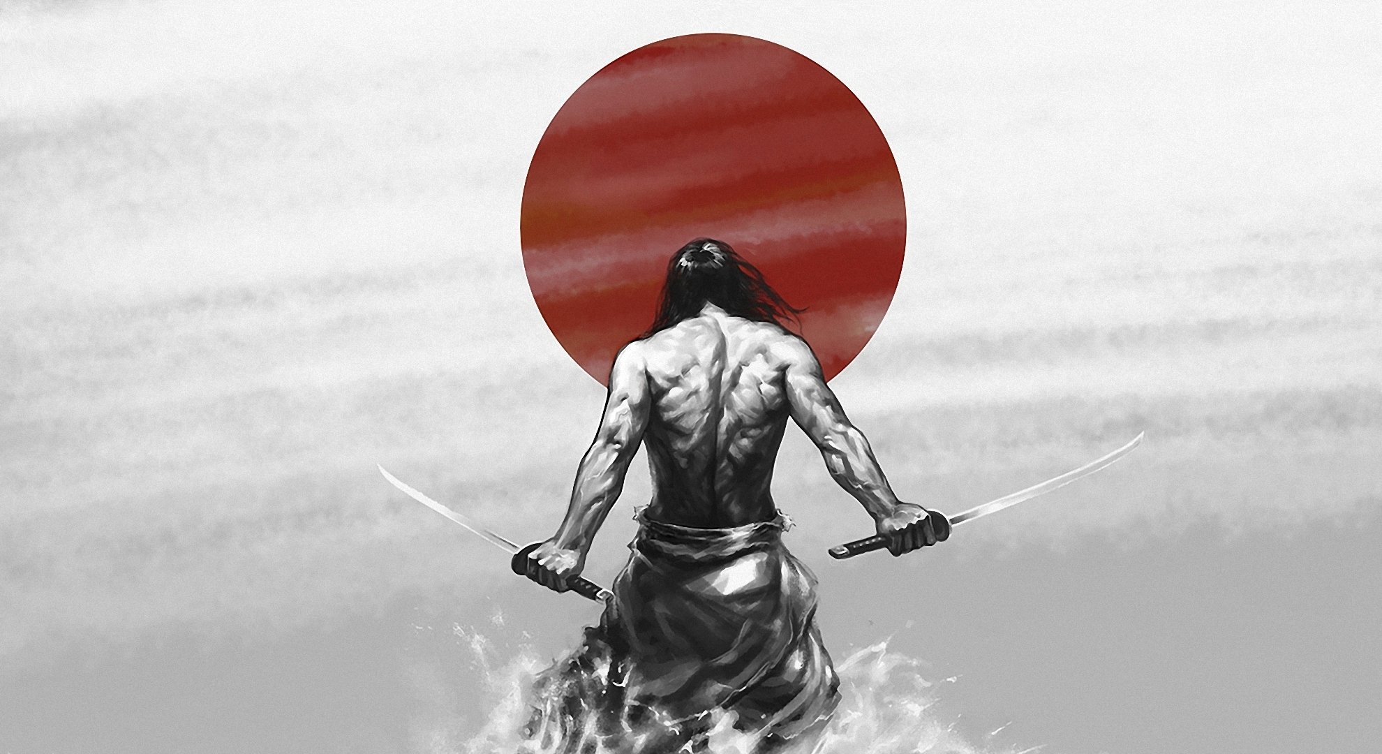 самурай буси катана япония солнце воин мужество смелость путь воина катаны сила мышцы рисунок обои