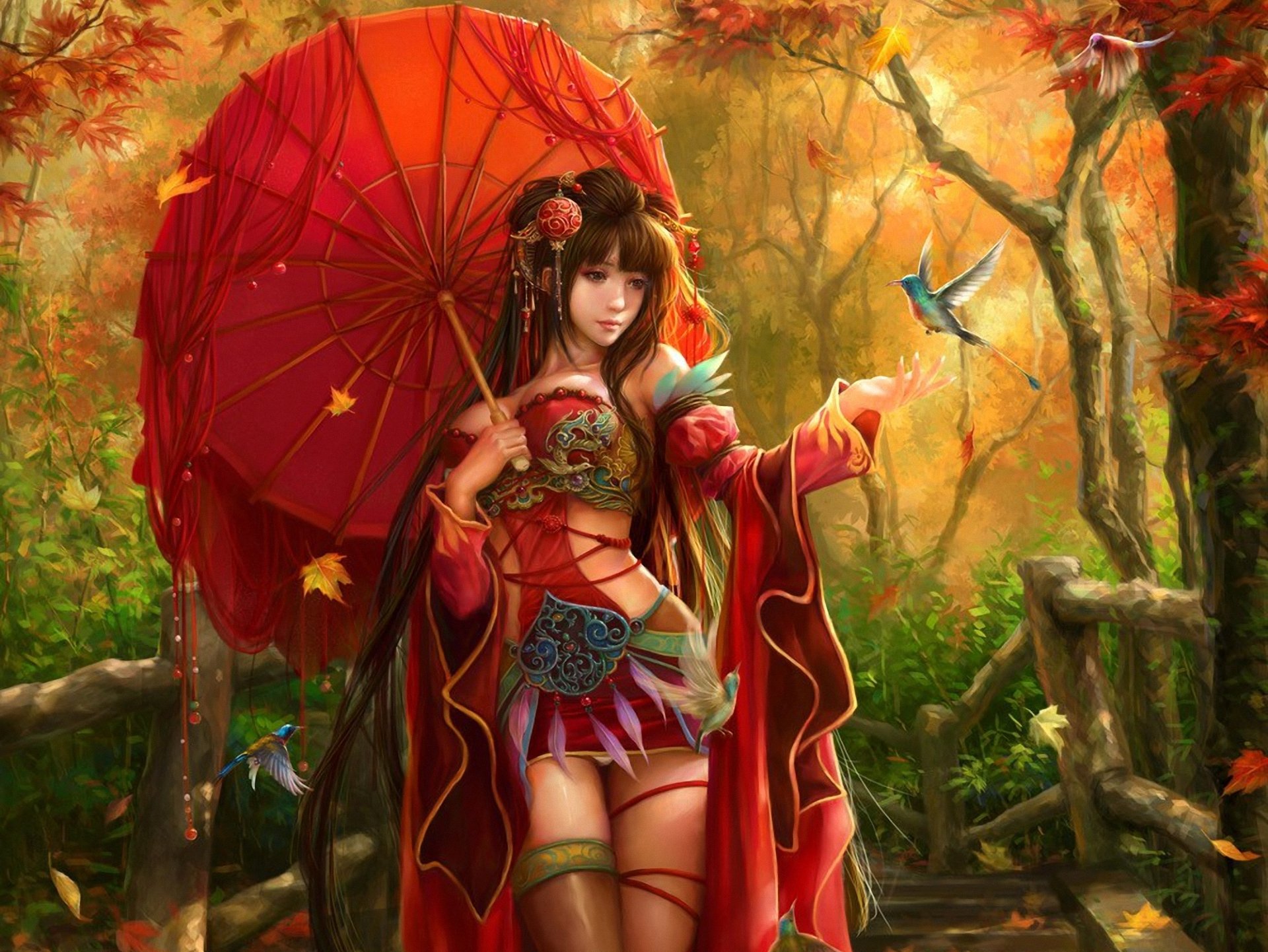Девушка в лесу с зонтиком без смс