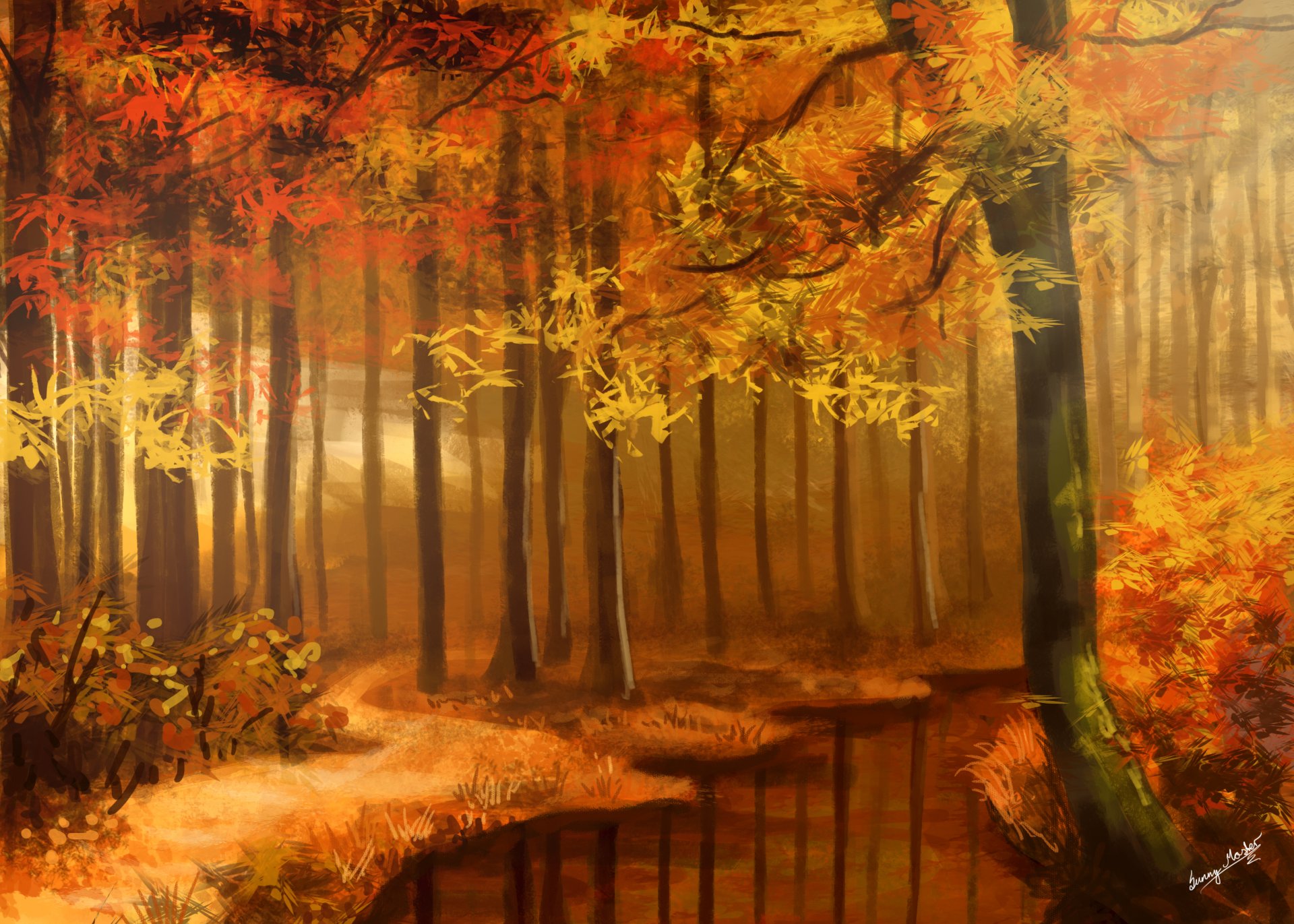 Осенний лес природа надела оранжевый наряд Обои на рабочий стол.