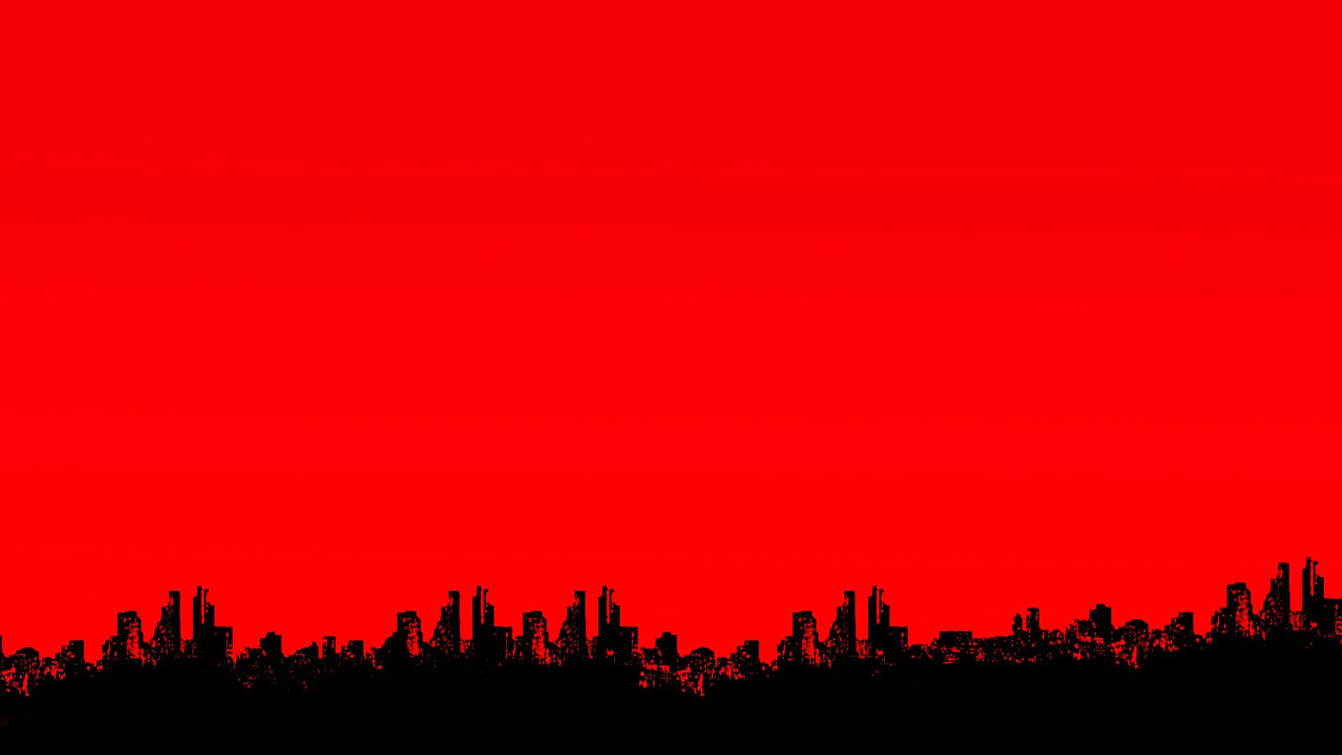 Силуэты города на красном небе Обои на рабочий стол.