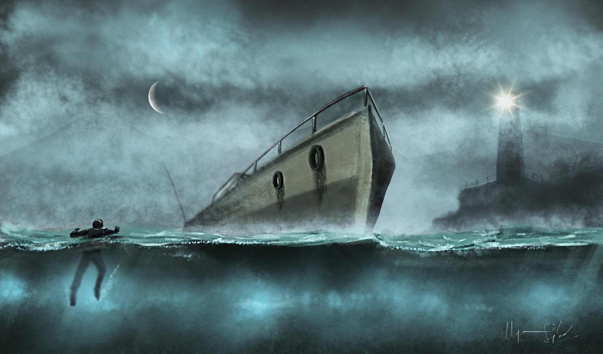 Если он на дне лежит судно вдаль. Мрачный корабль. Корабль в тумане. Корабль арт. Лодка в шторм.