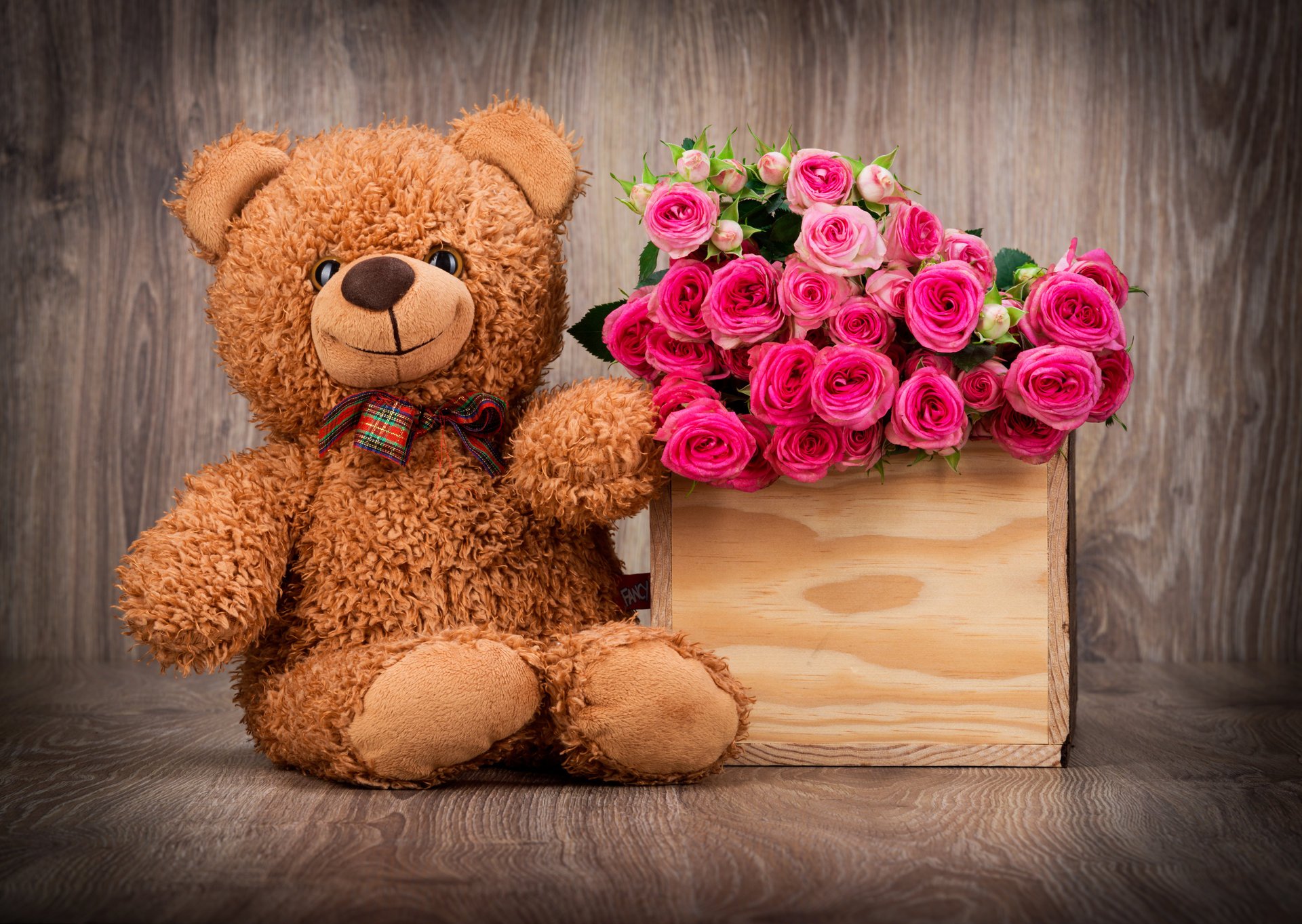 розовый розы корзина цветы плюшевый медведь с любовью романтический букет мишка
